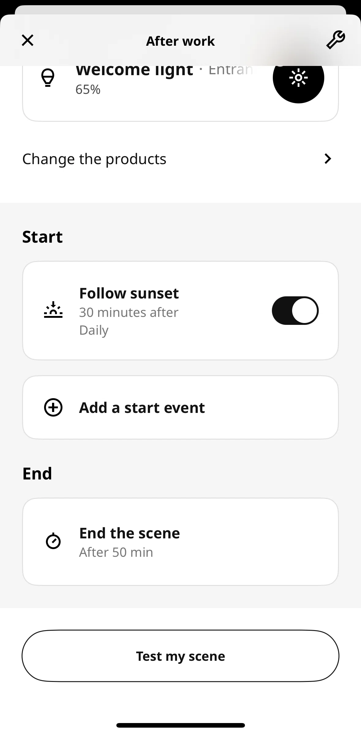 IKEA Home smart Screen screen in the Testing a scene flow