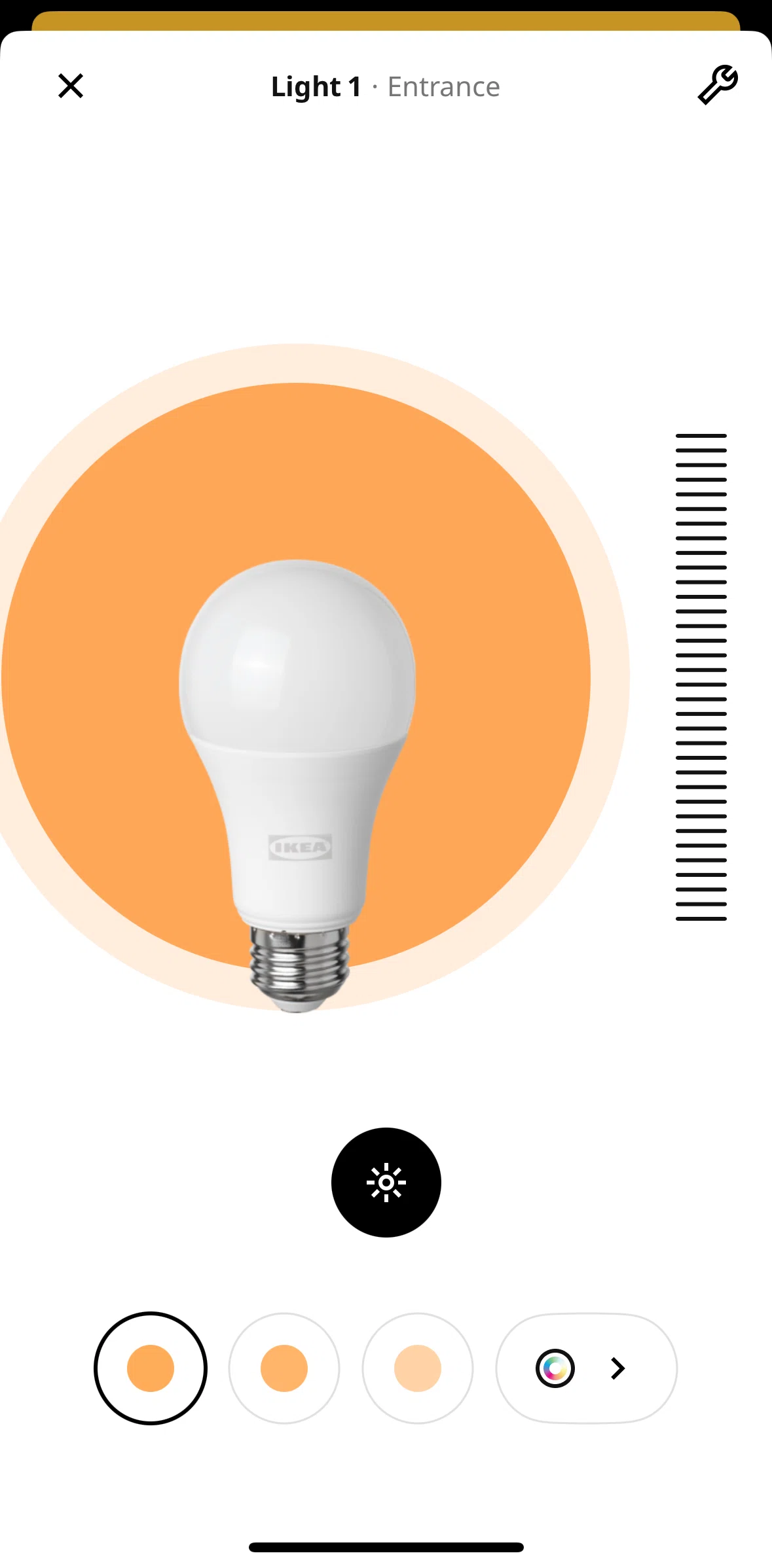 IKEA Home smart Screen screen in the Turning a light off (light settings) flow