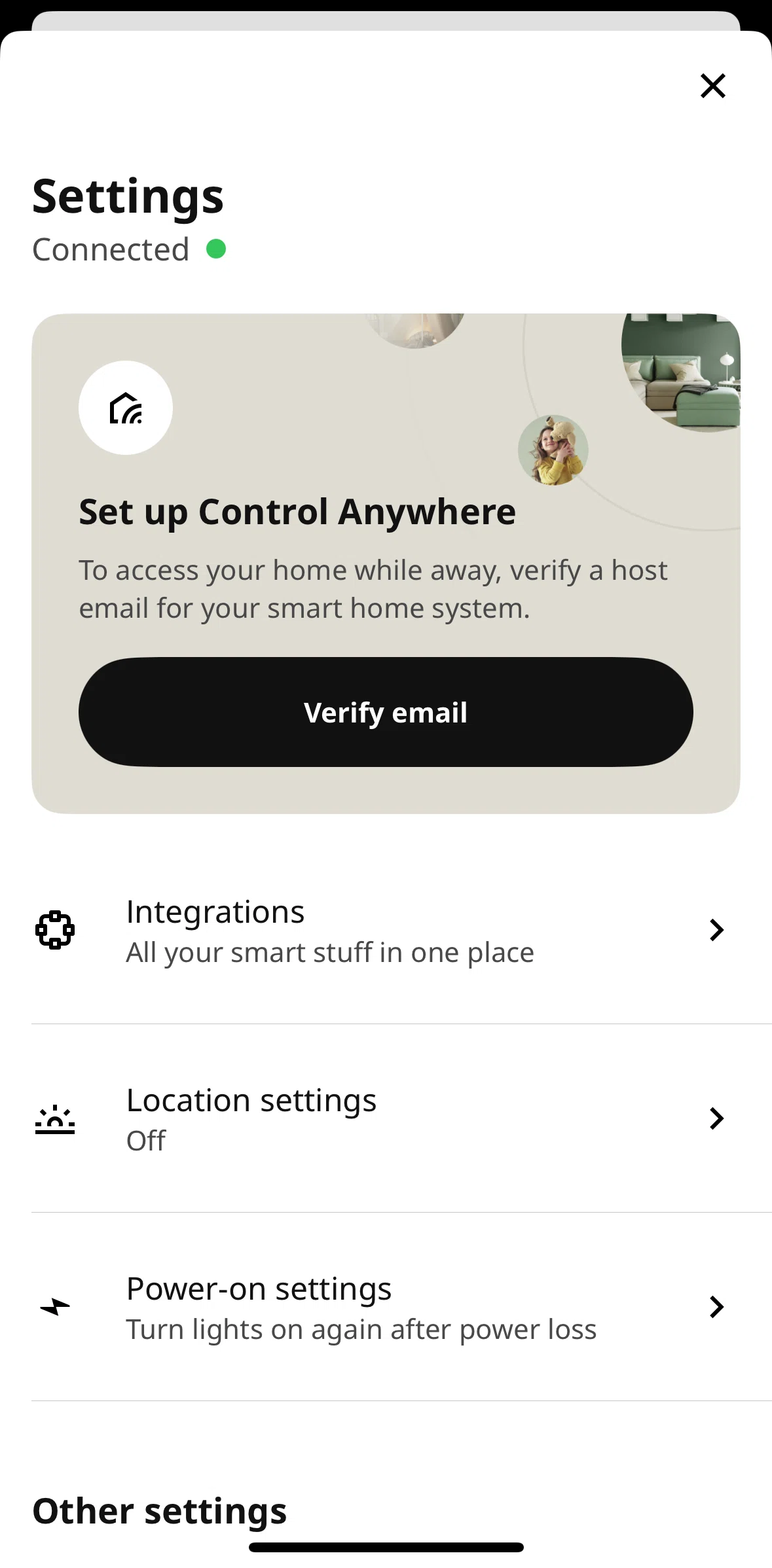 IKEA Home smart Screen screen in the Verifying a host email flow