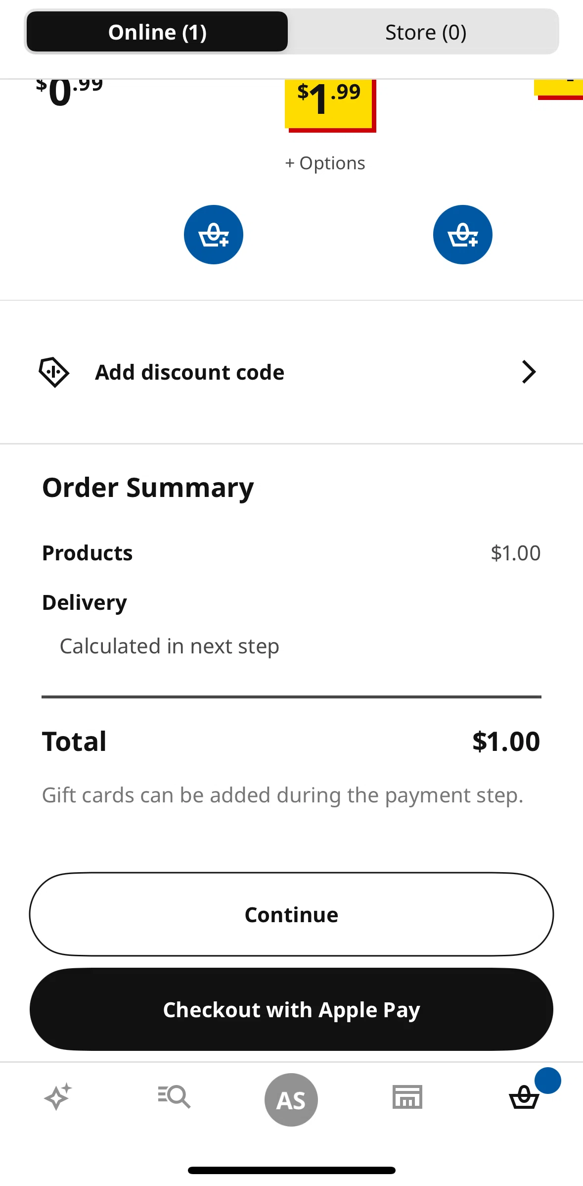 Ikea Screen screen in the Add a discount code flow