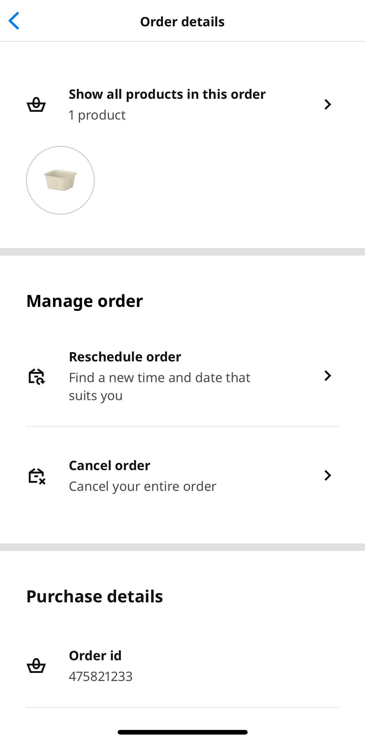 Ikea Screen screen in the Canceling an order flow