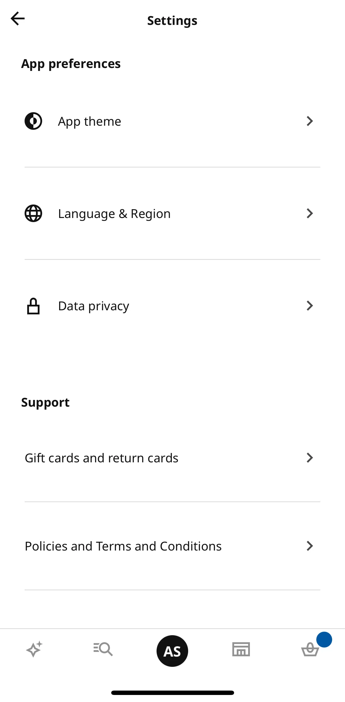 Ikea Screen screen in the Changing language and region flow