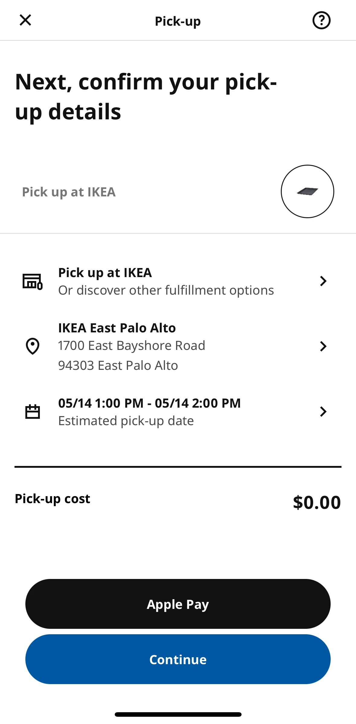 Ikea Screen screen in the Choosing a delivery window flow