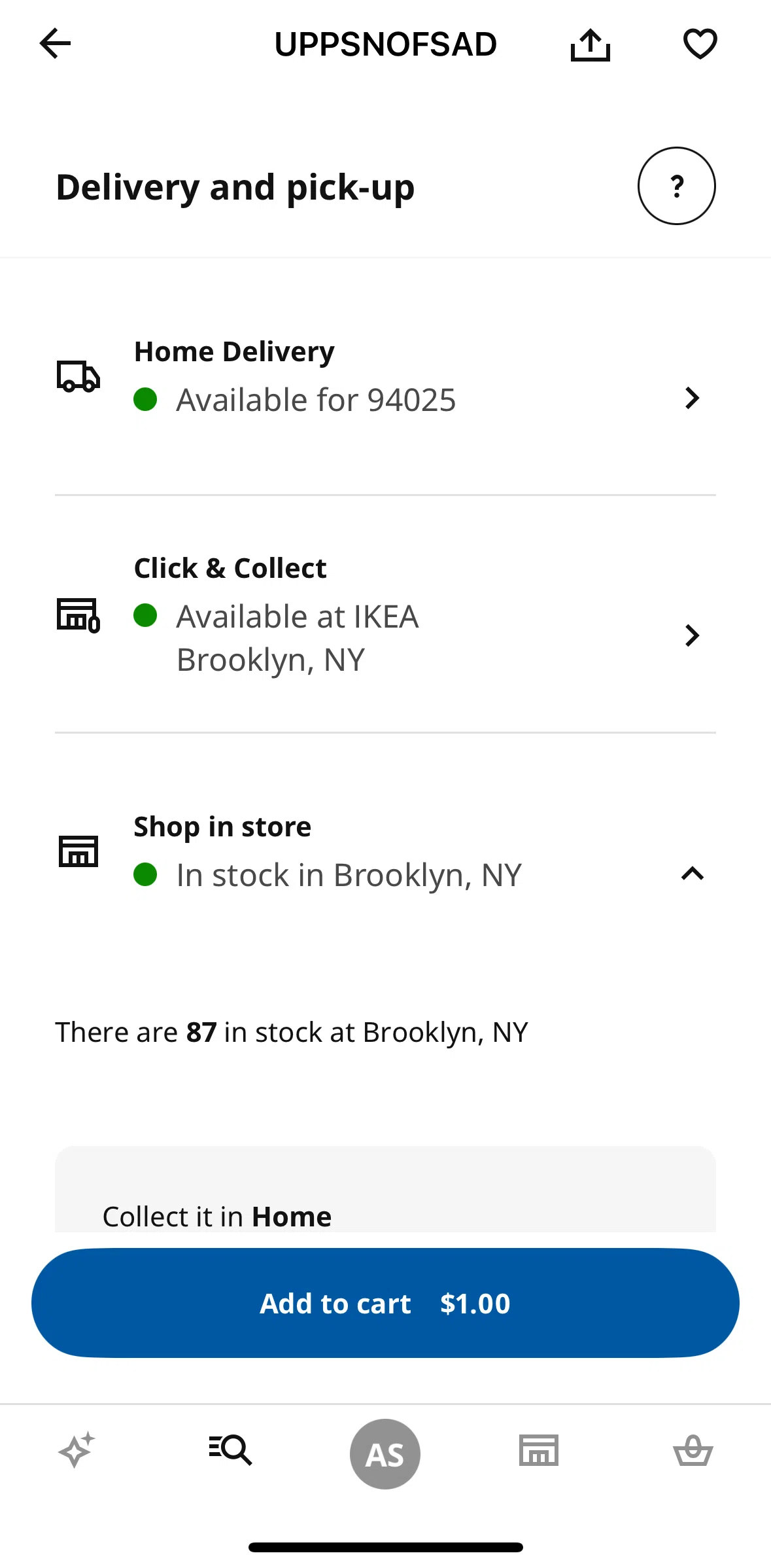 Ikea Screen screen in the Click & collect flow
