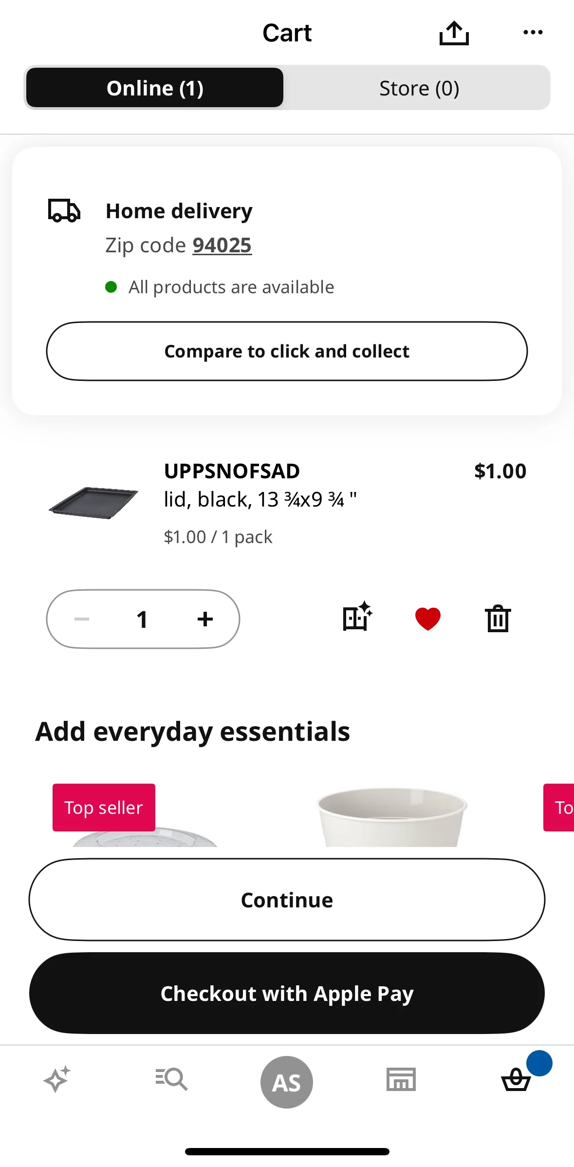 Ikea Screen screen in the Comparing to click and collect flow