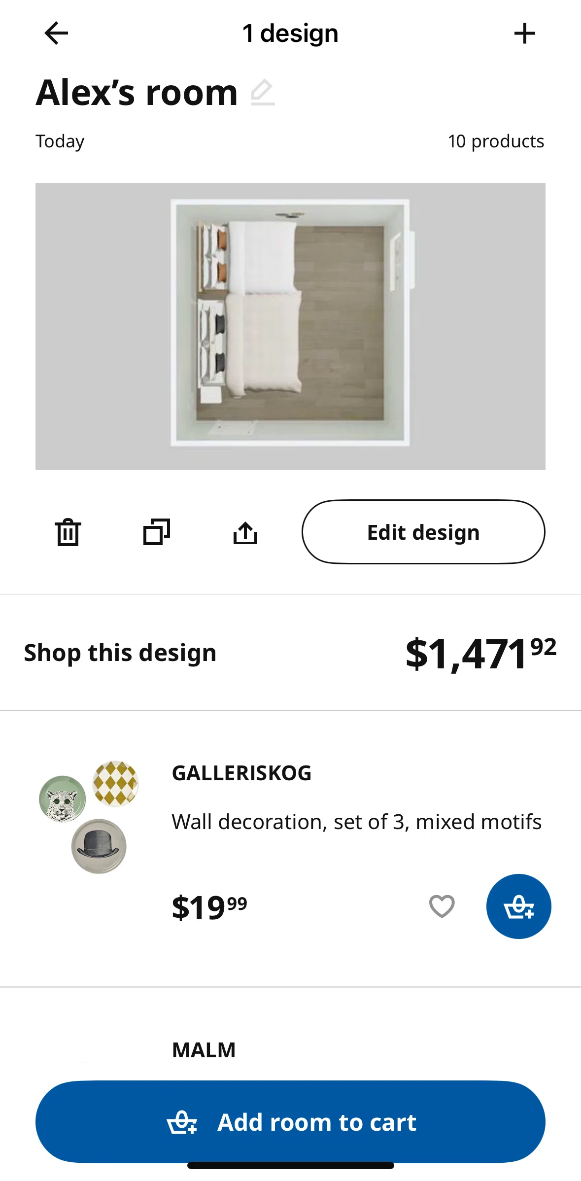 Ikea Screen screen in the Duplicating a design flow