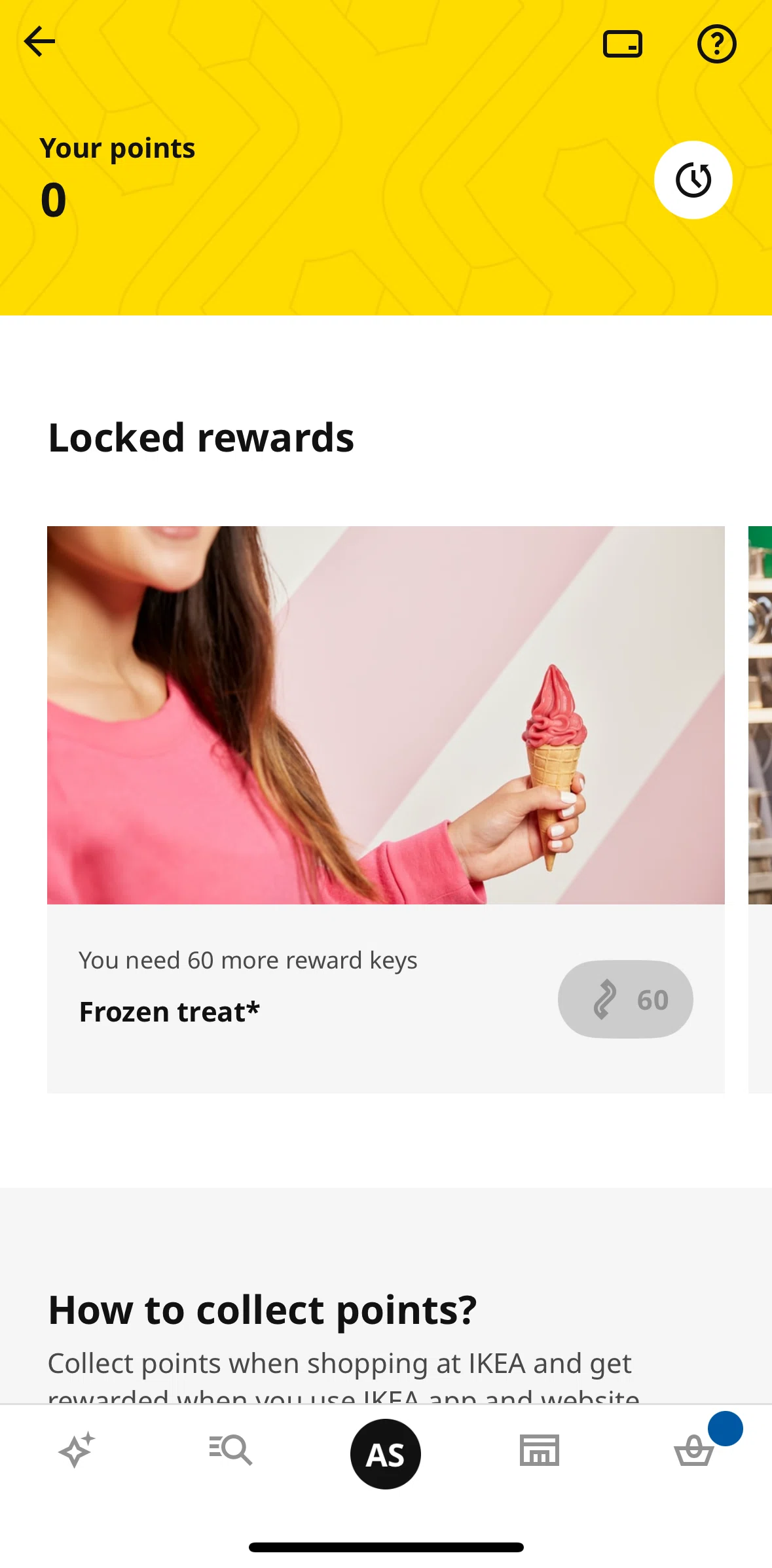 Ikea Screen screen in the Keys balance history flow