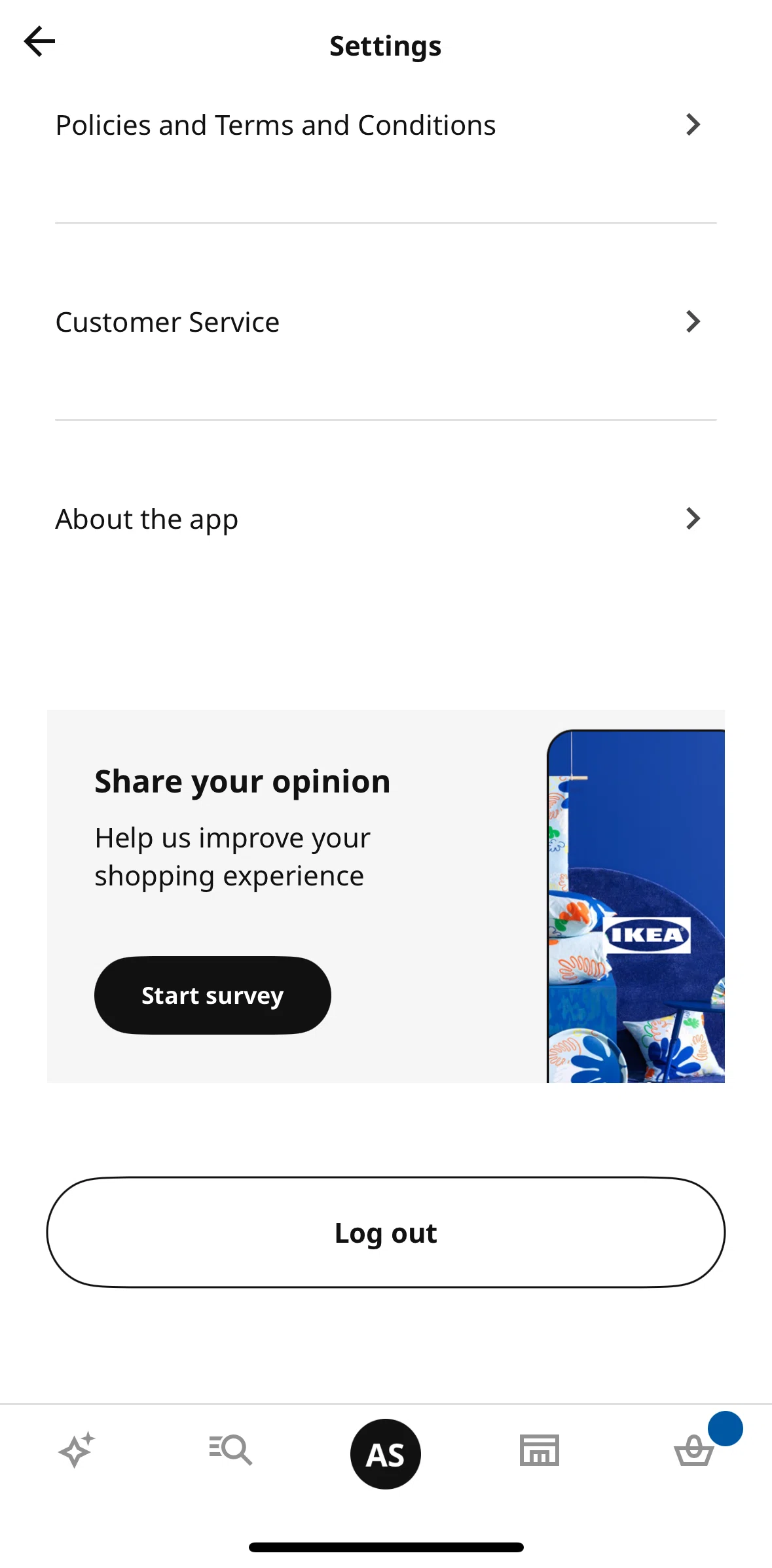 Ikea Screen screen in the Logging out flow