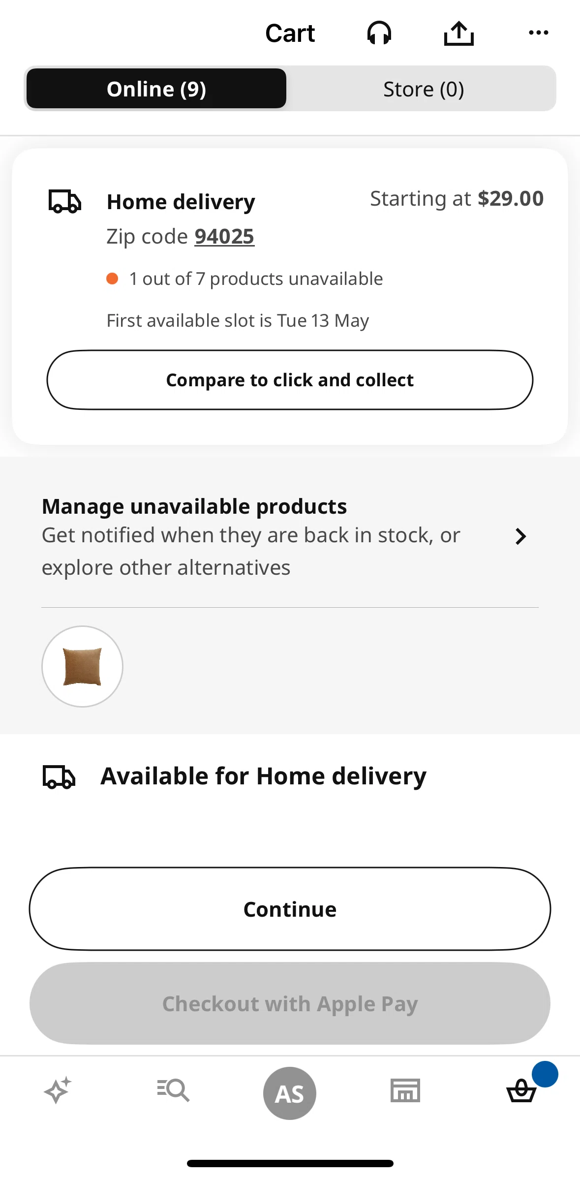 Ikea Screen screen in the Manage unavailable product flow