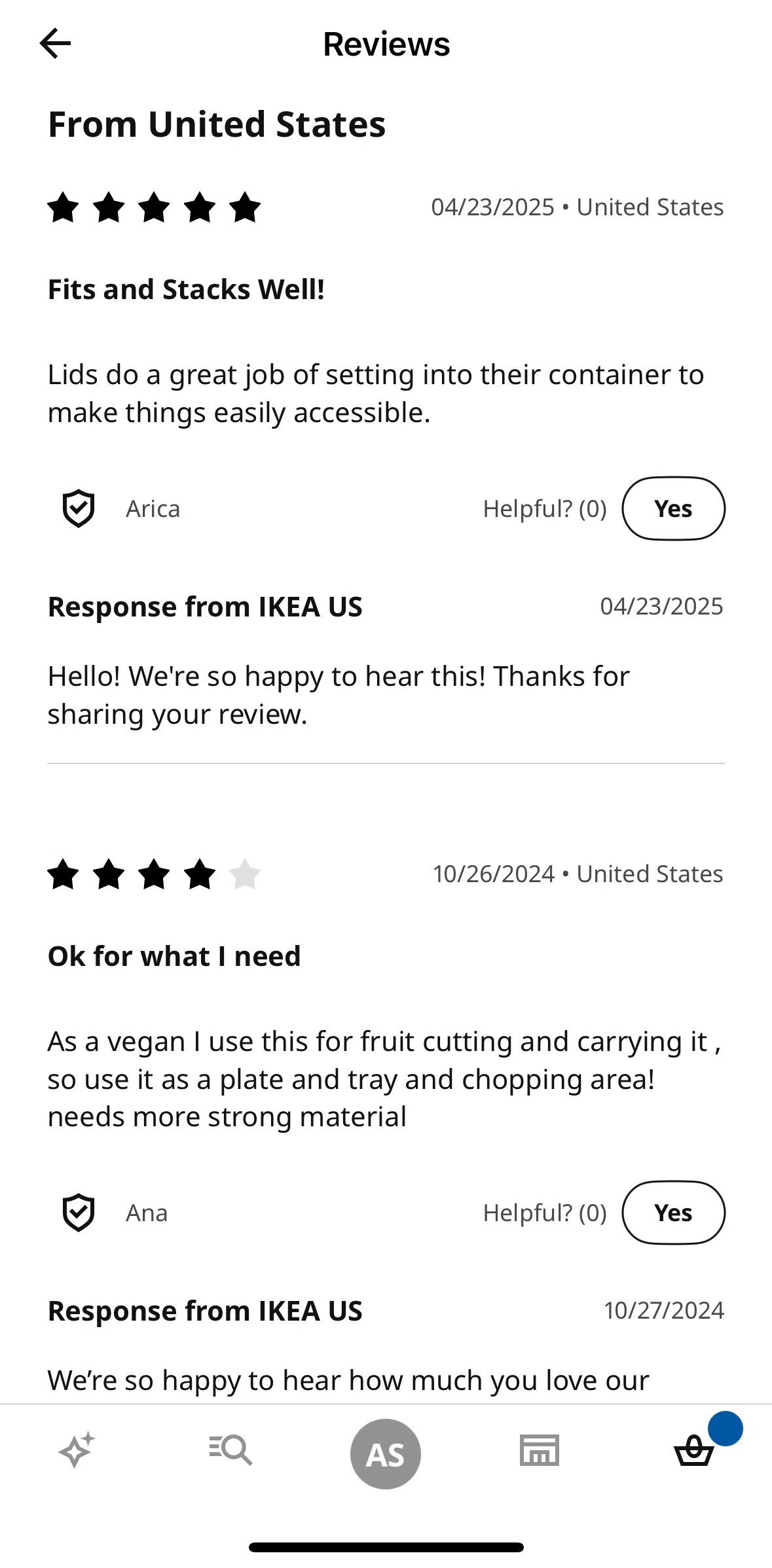 Ikea Screen screen in the Marking a comment as helpful flow