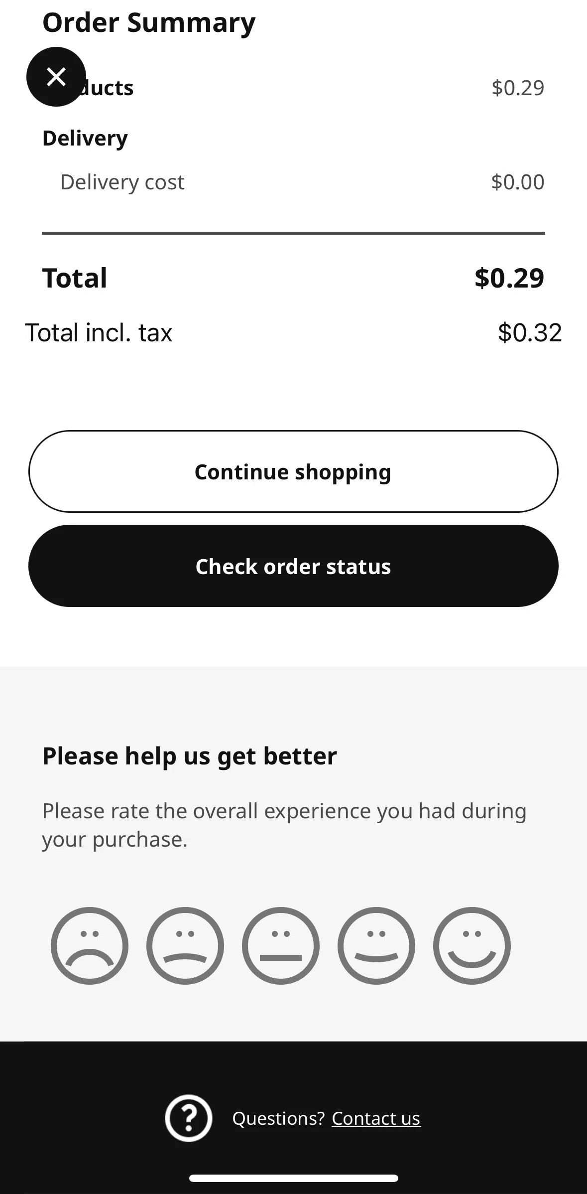 Ikea Screen screen in the Rating shopping experience flow