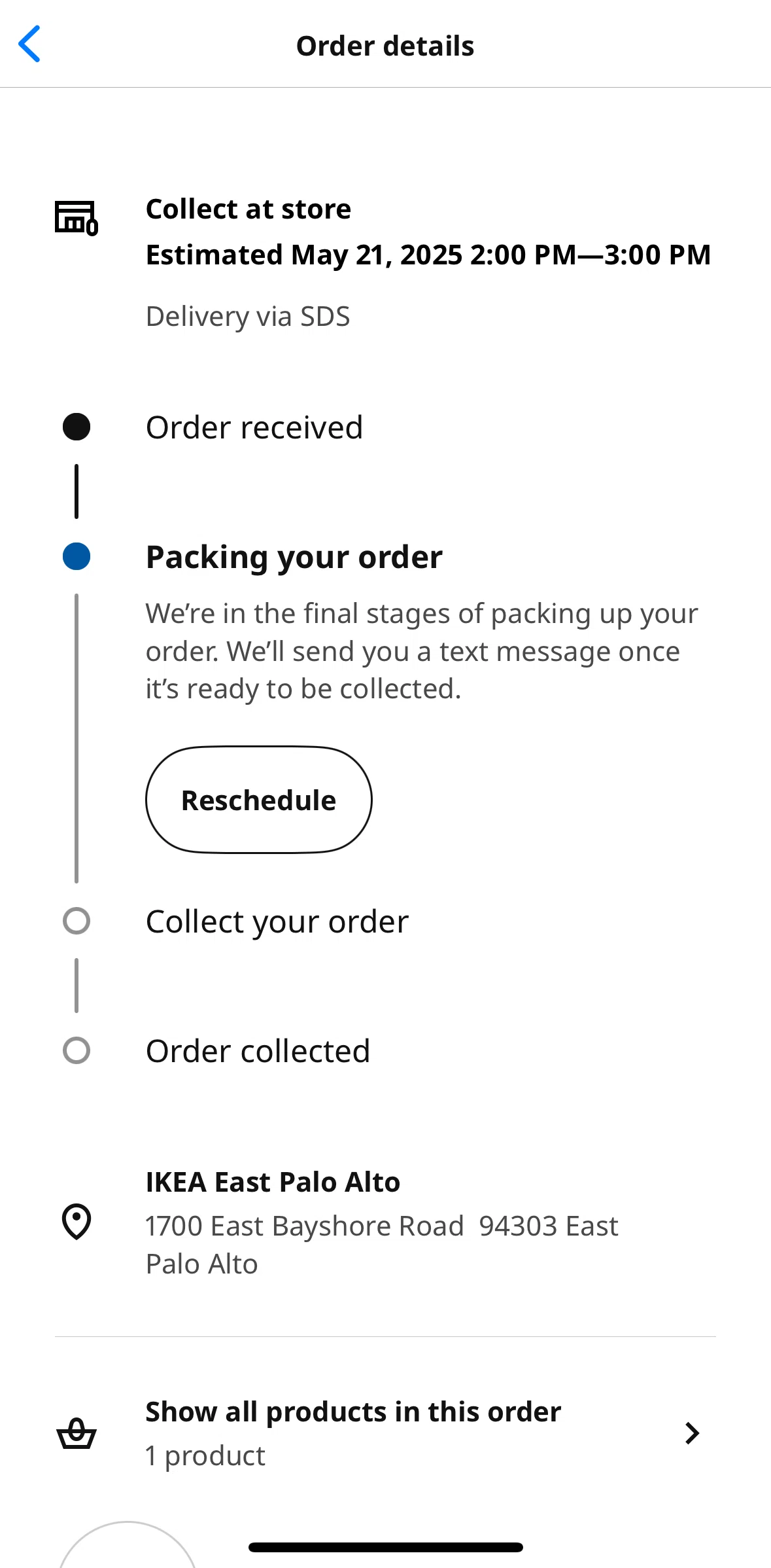 Ikea Screen screen in the Rescheduling an order flow