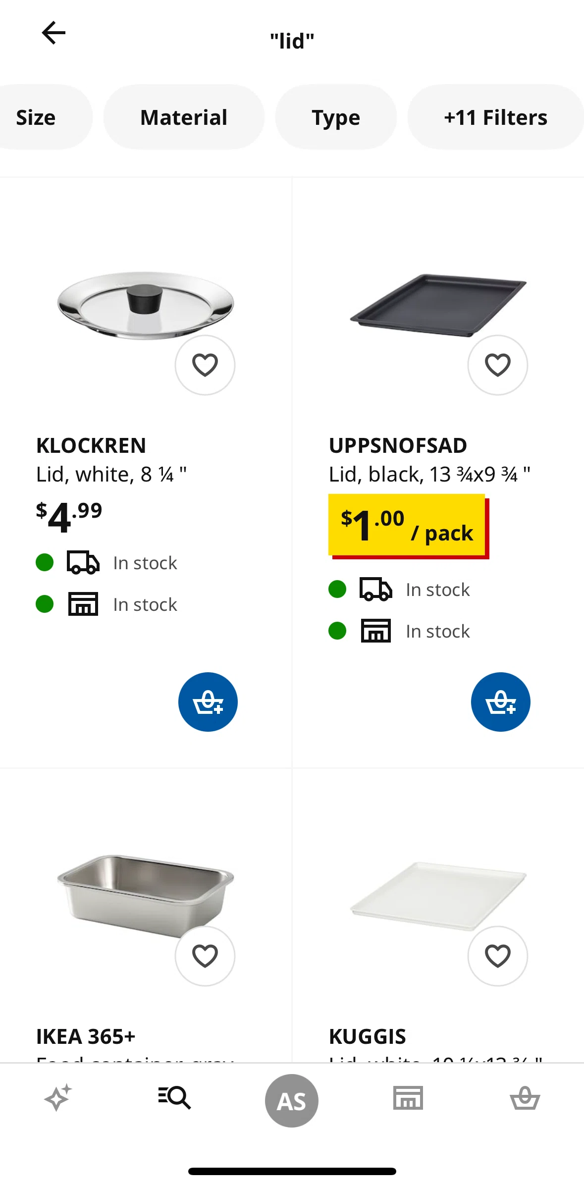 Ikea Screen screen in the Sorting products flow