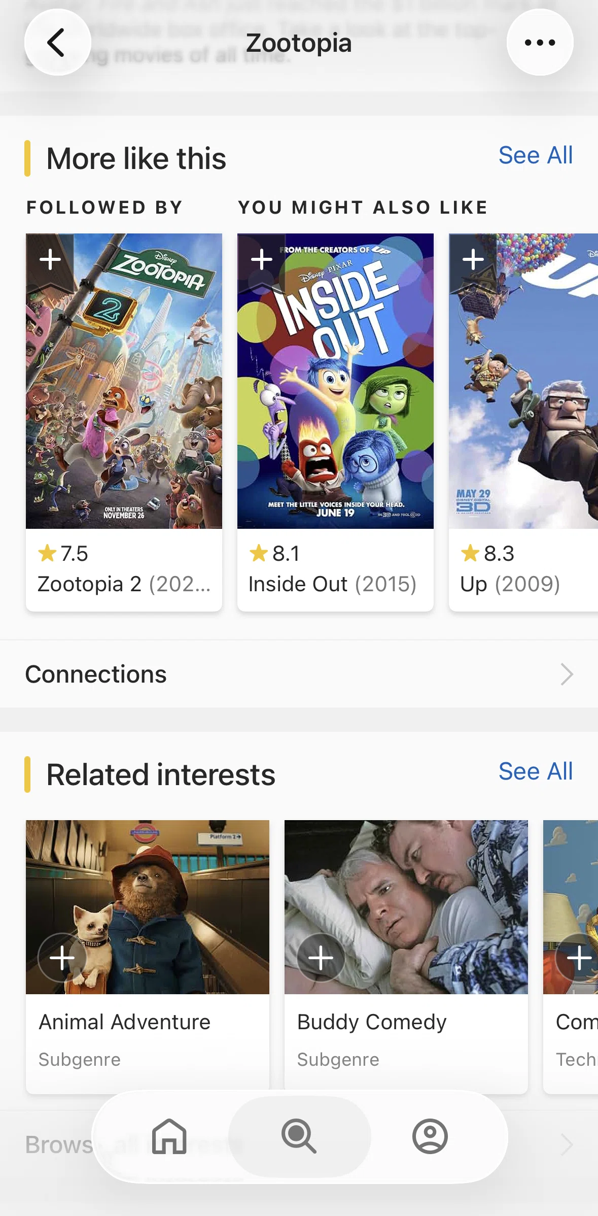 IMDb Screen screen in the Connections flow
