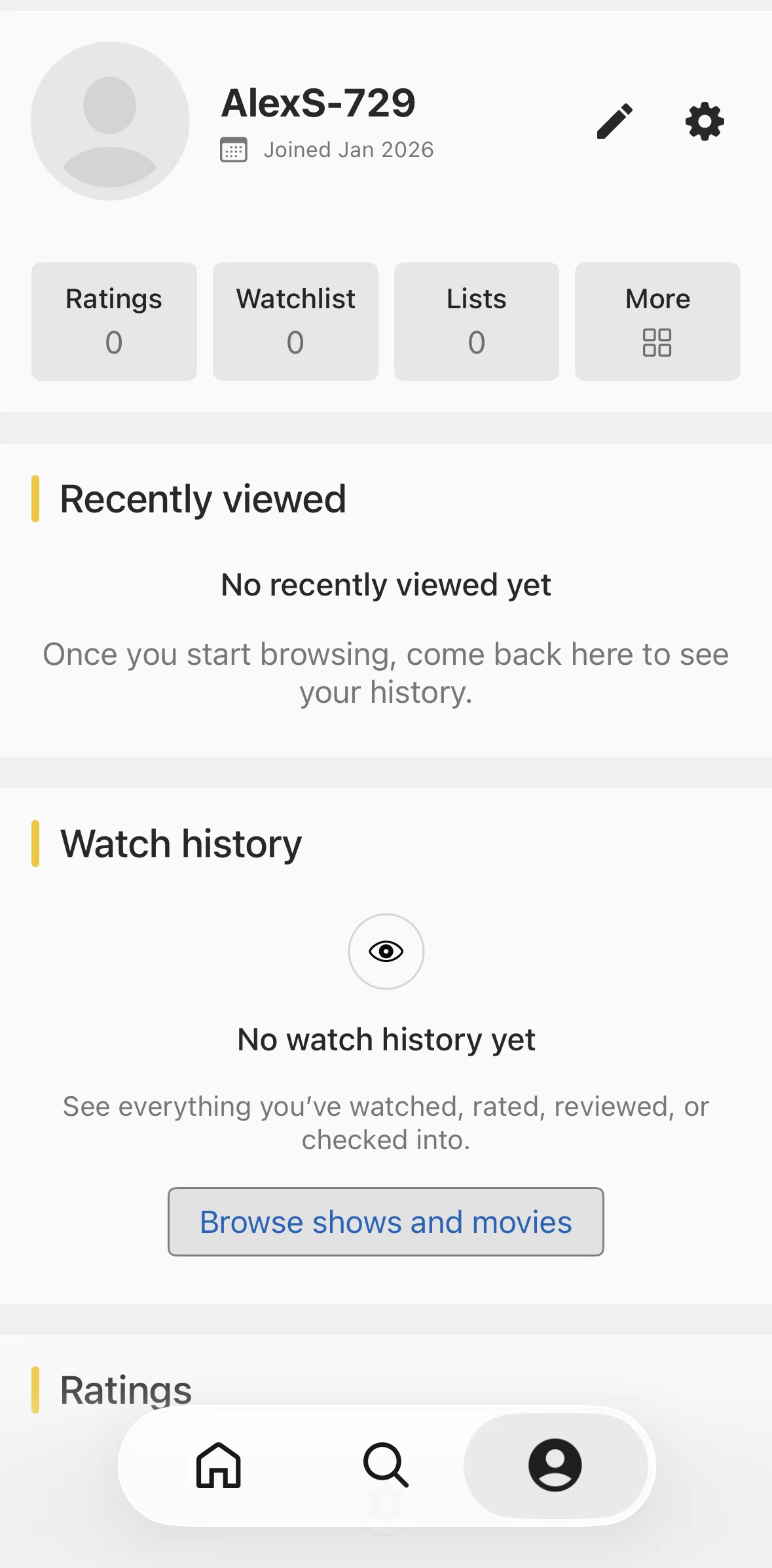 IMDb Screen screen in the Editing profile flow