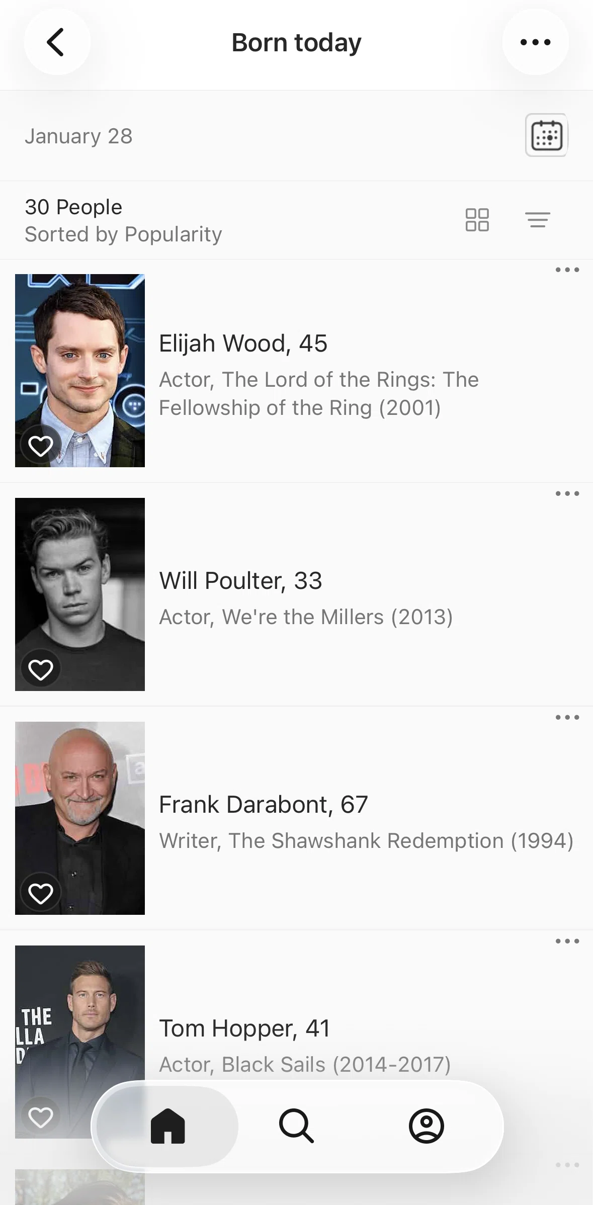 IMDb Screen screen in the Filtering by born date flow