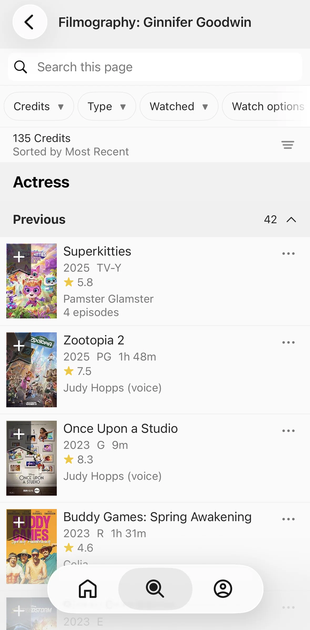 IMDb Screen screen in the Filtering filmographies flow