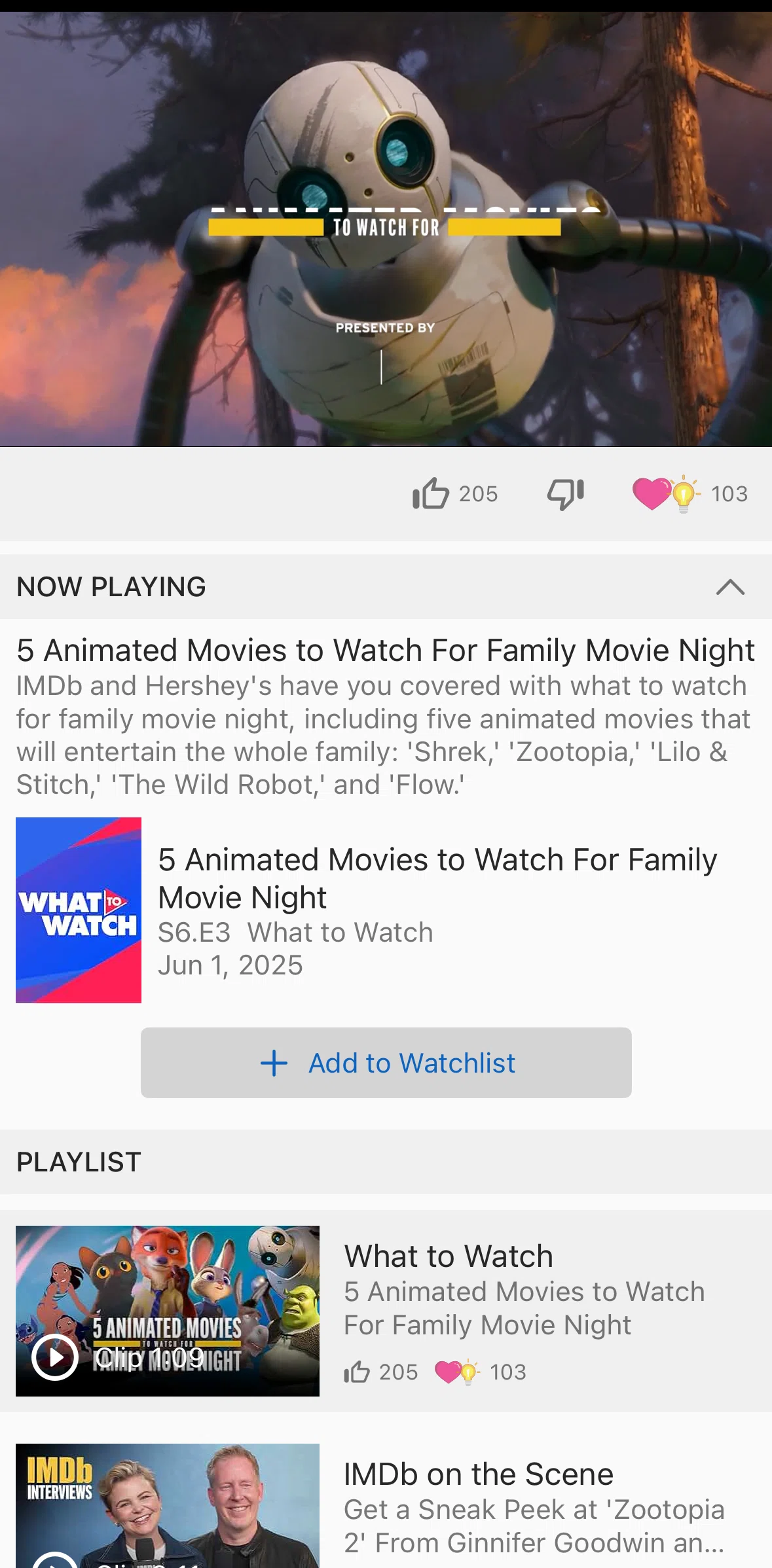 IMDb Screen screen in the Liking avideo flow