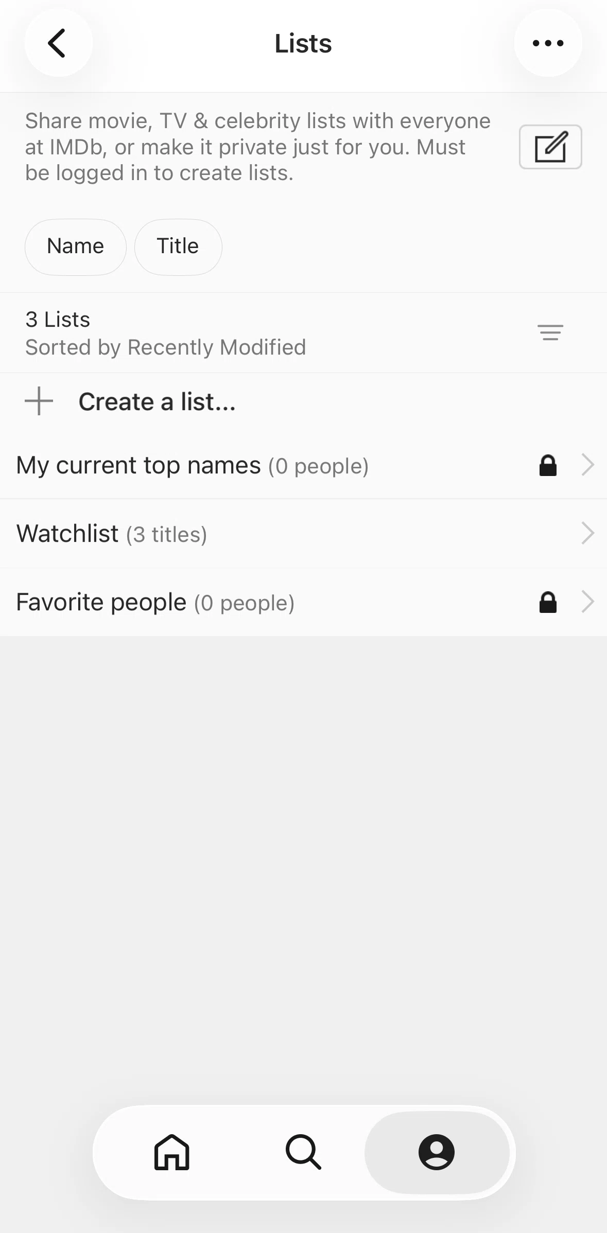 IMDb Screen screen in the List detail flow