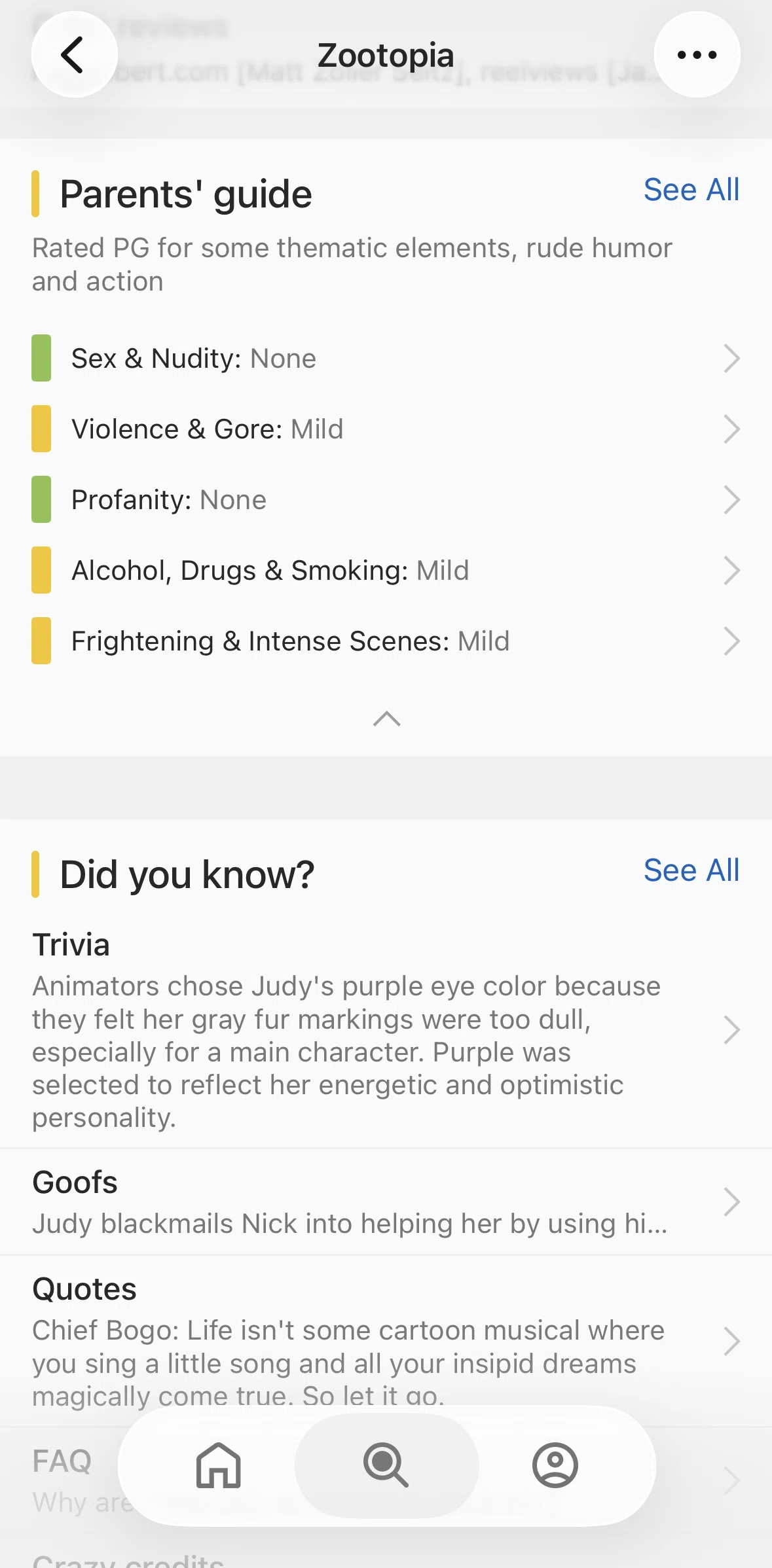 IMDb Screen screen in the Parents guide flow