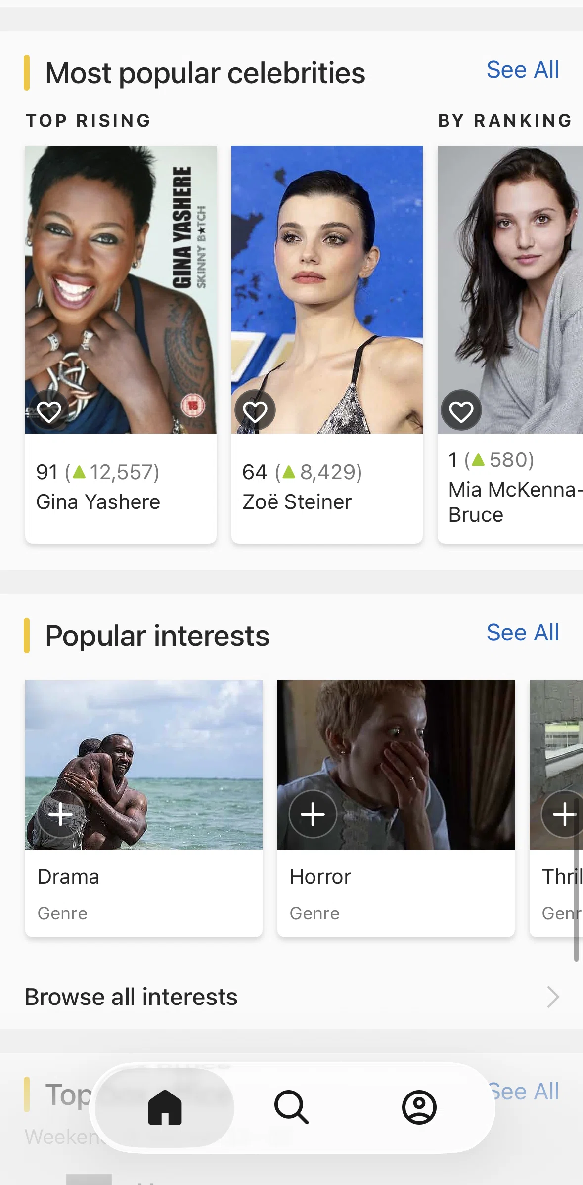 IMDb Screen screen in the Popular interest flow