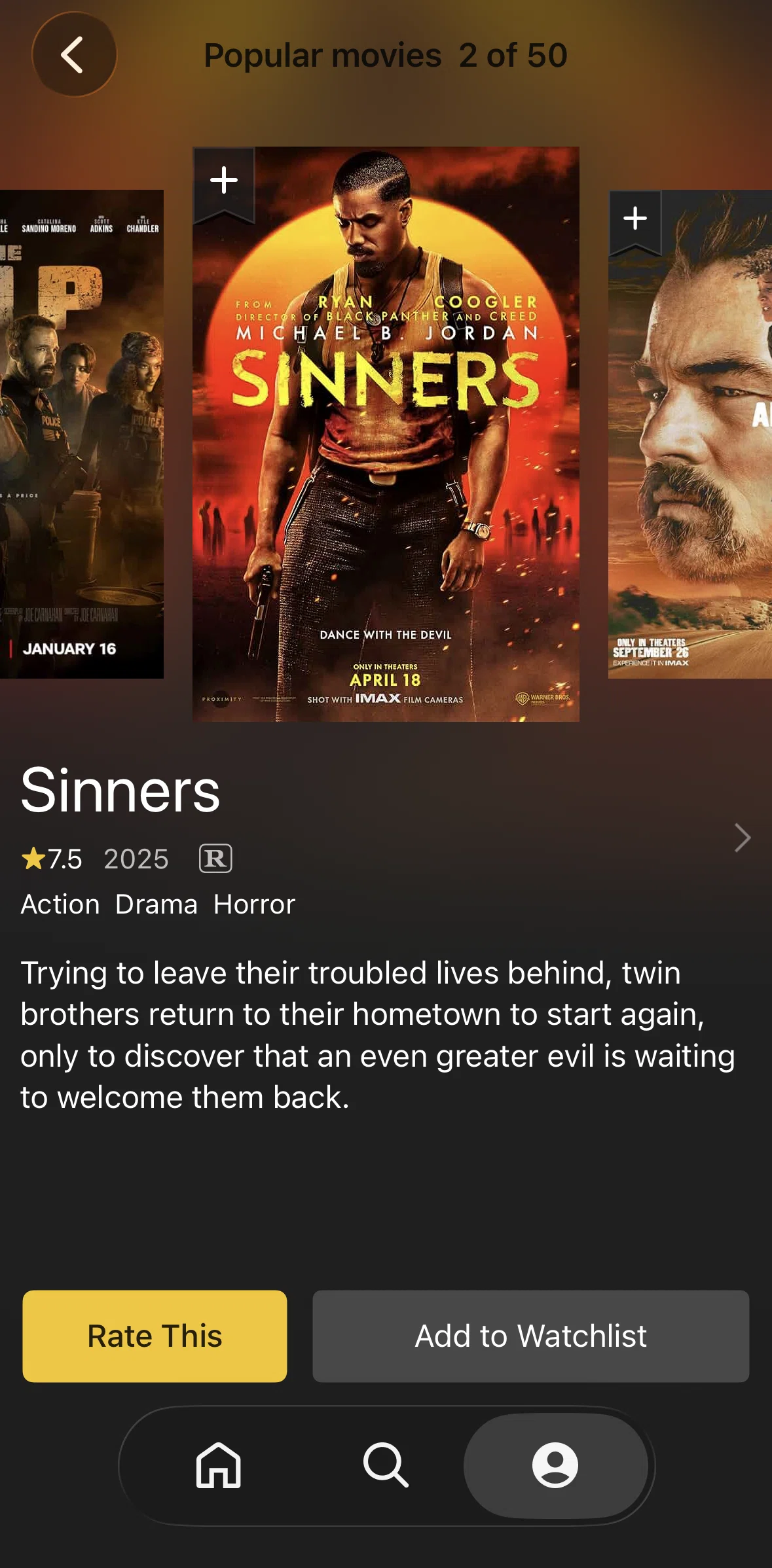 IMDb Screen screen in the Rating a movie (profile) flow