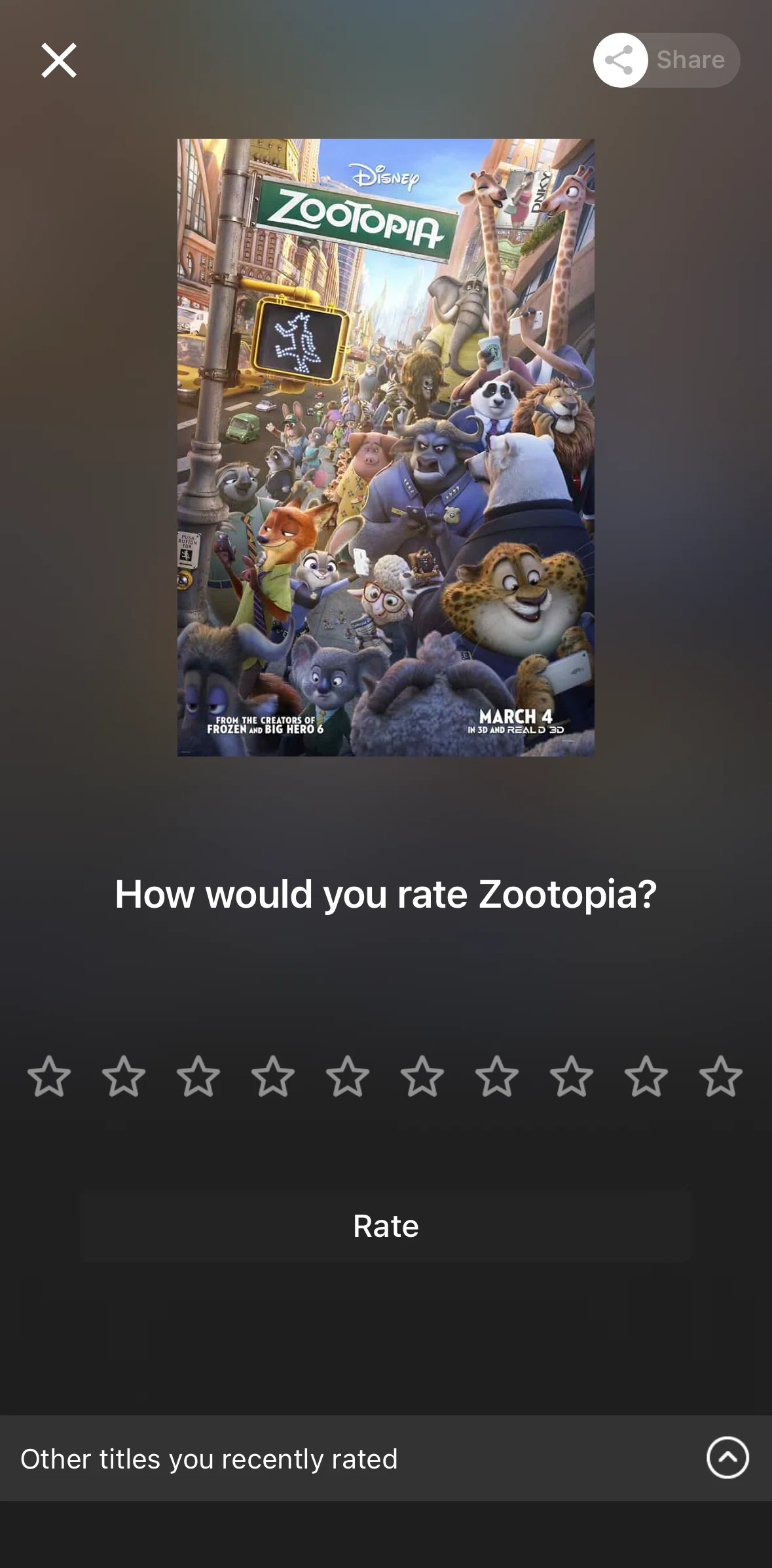 IMDb Screen screen in the Recently rated titles flow