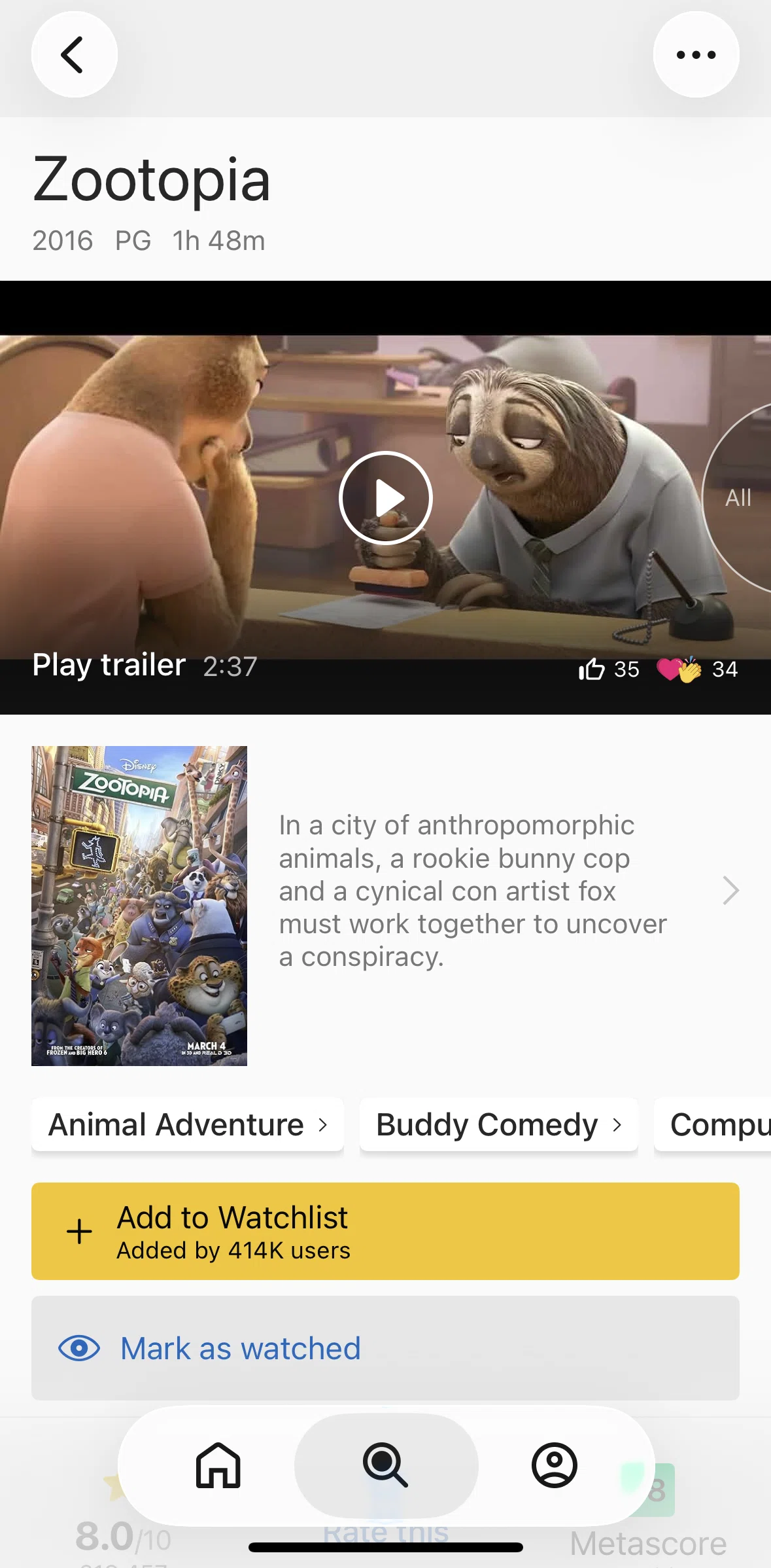 IMDb Screen screen in the Saving a movie to watchlist flow