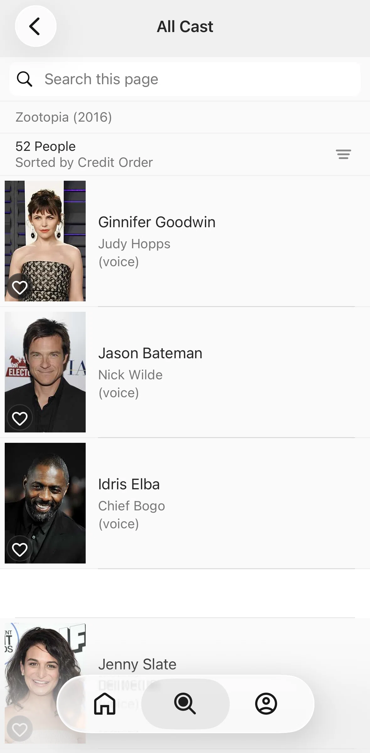 IMDb Screen screen in the Searching casts flow