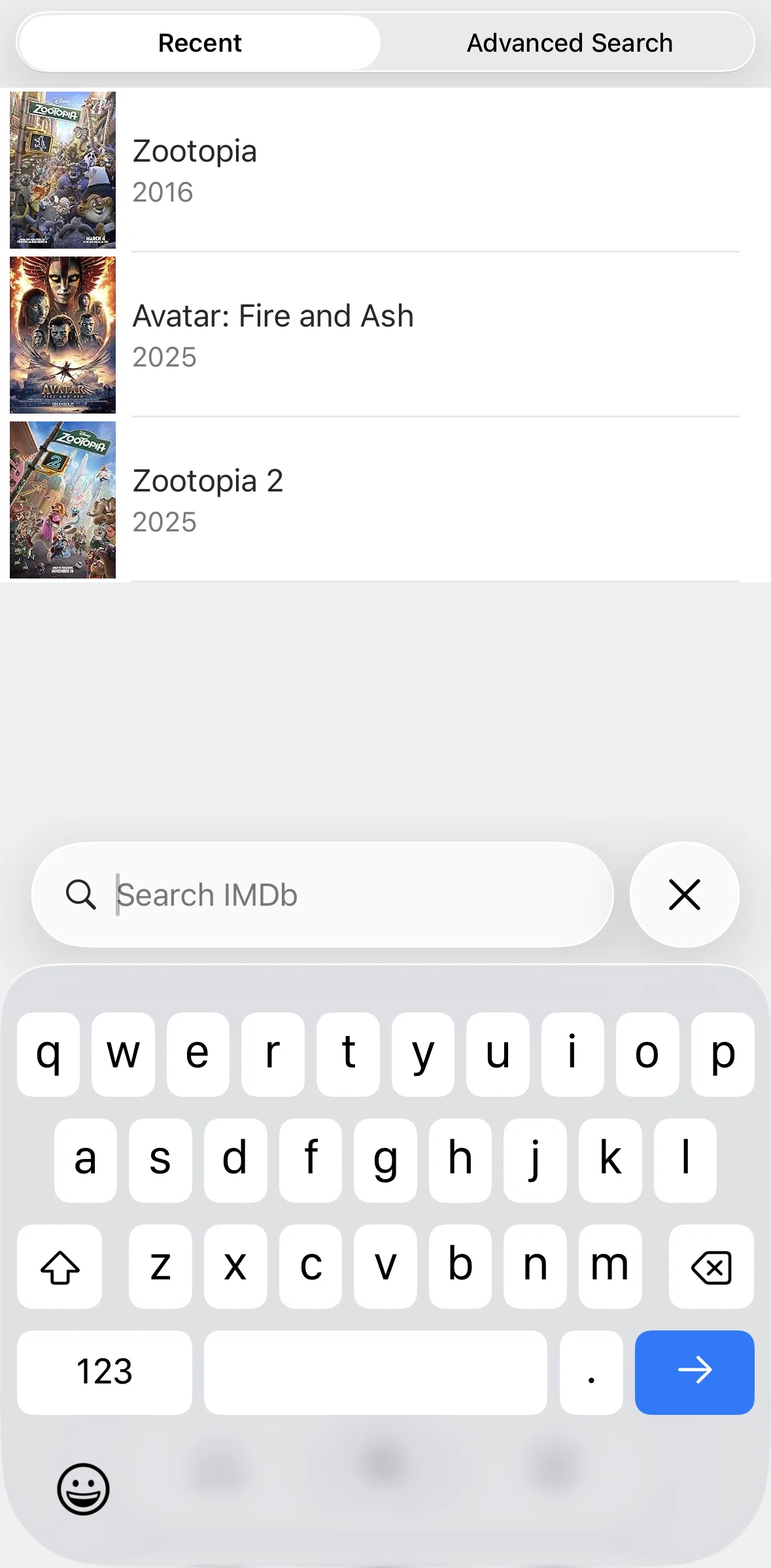 IMDb Screen screen in the Searching IMDb (advanced search) flow