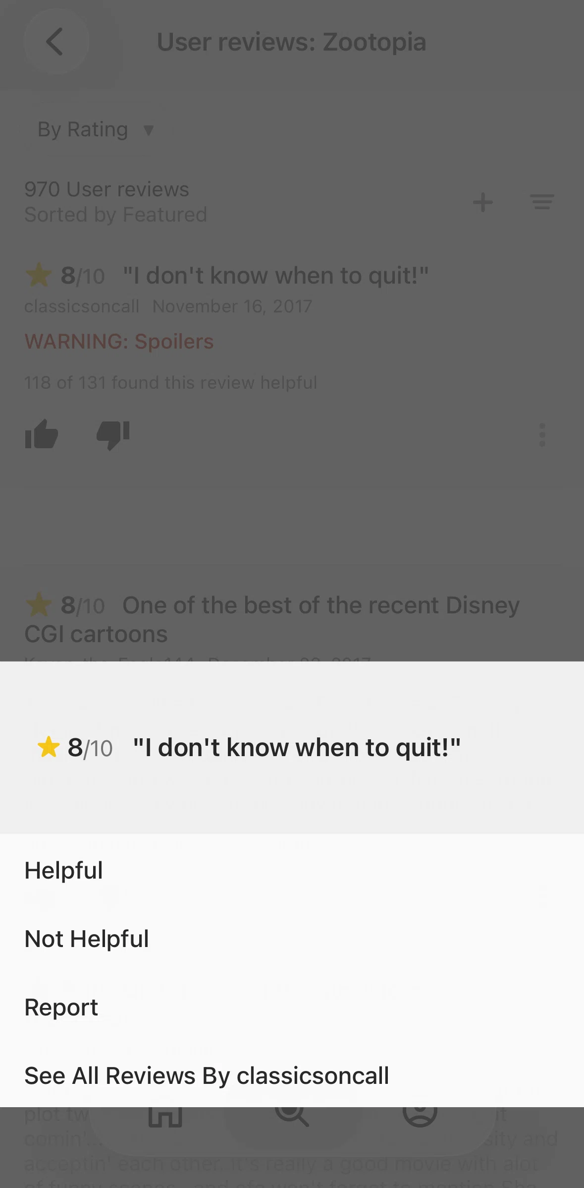 IMDb Screen screen in the See all reviews by another user flow