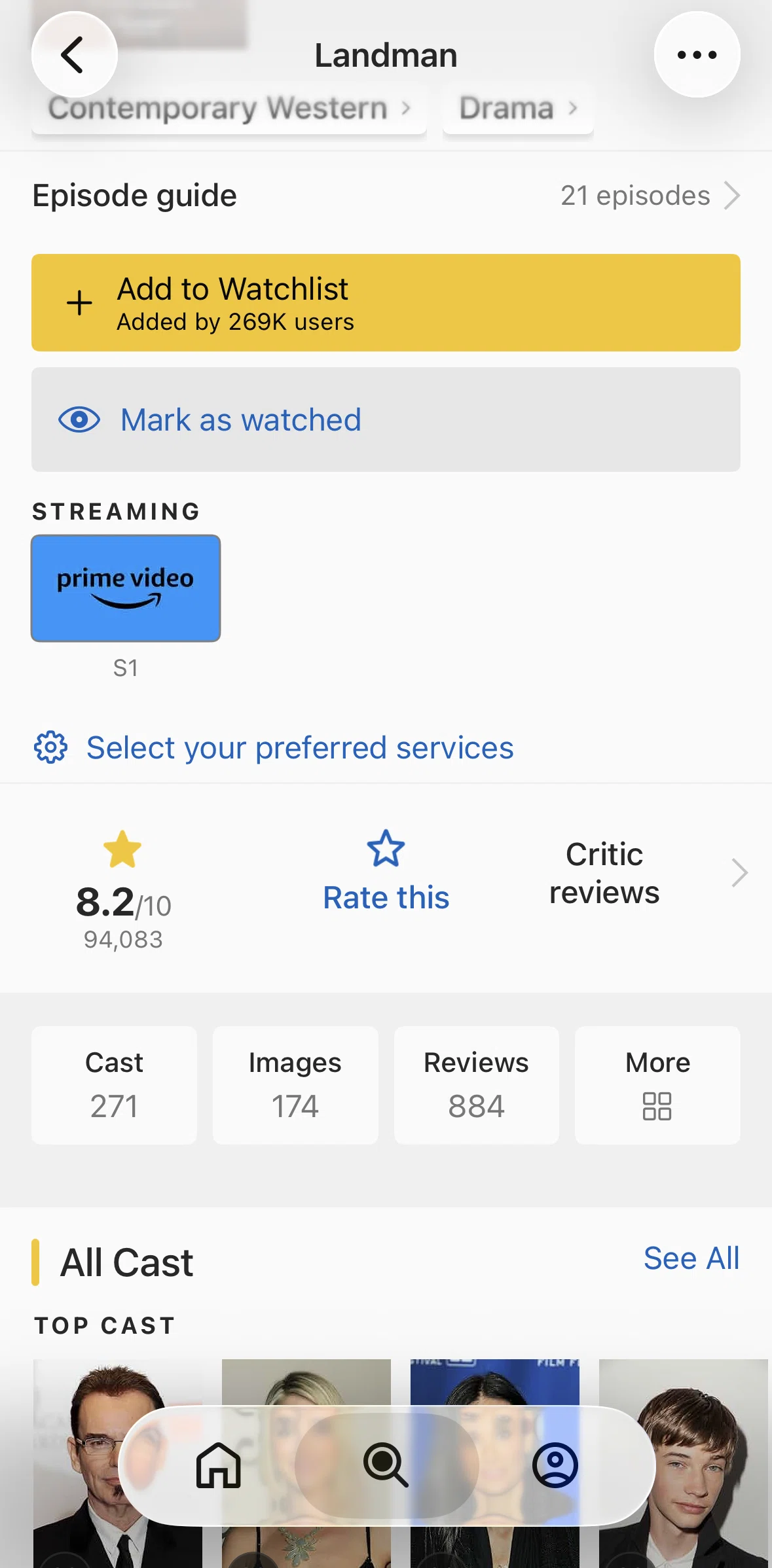 IMDb Screen screen in the Selecting preferred services flow