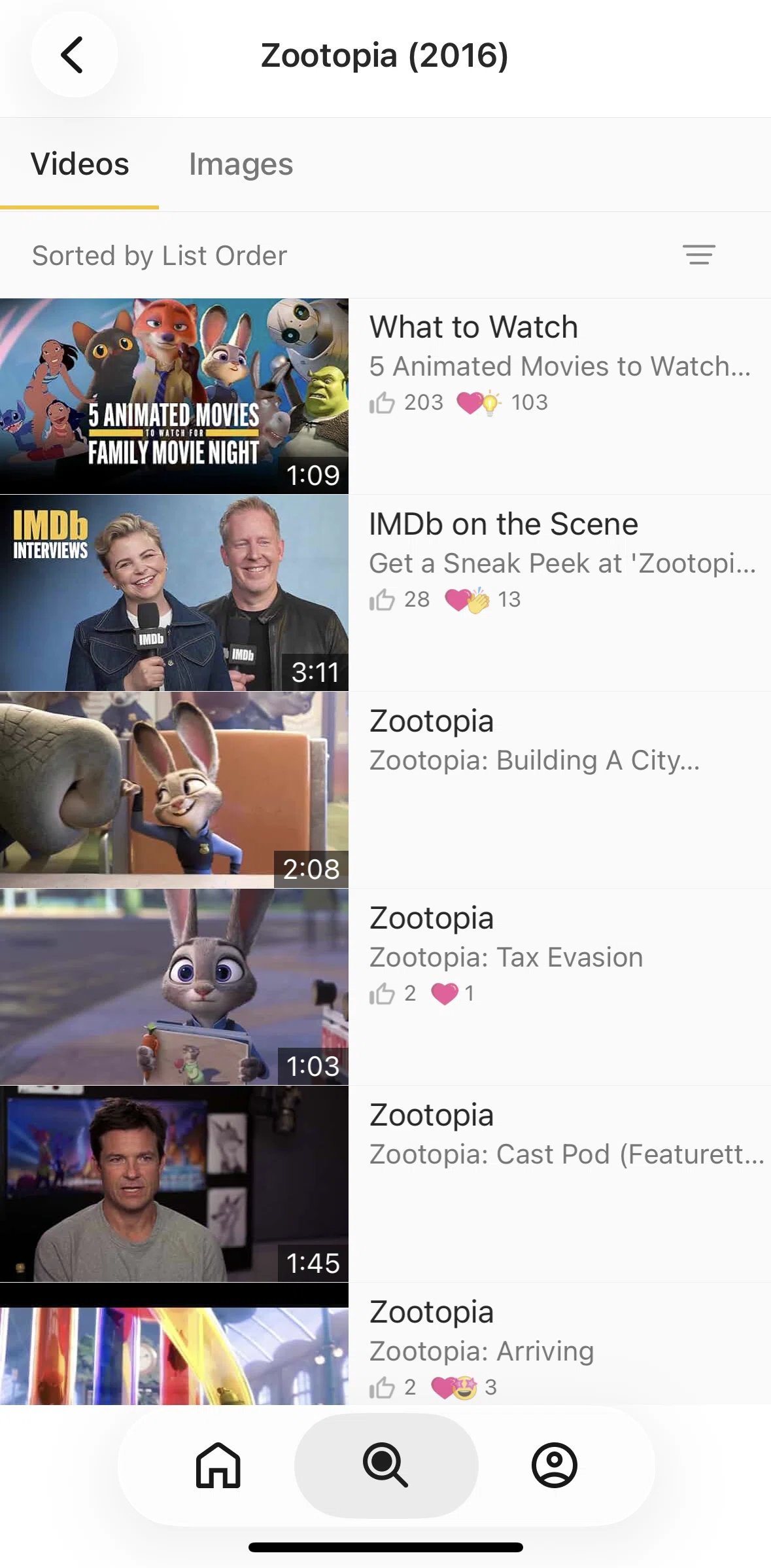IMDb Screen screen in the Sorting videos flow