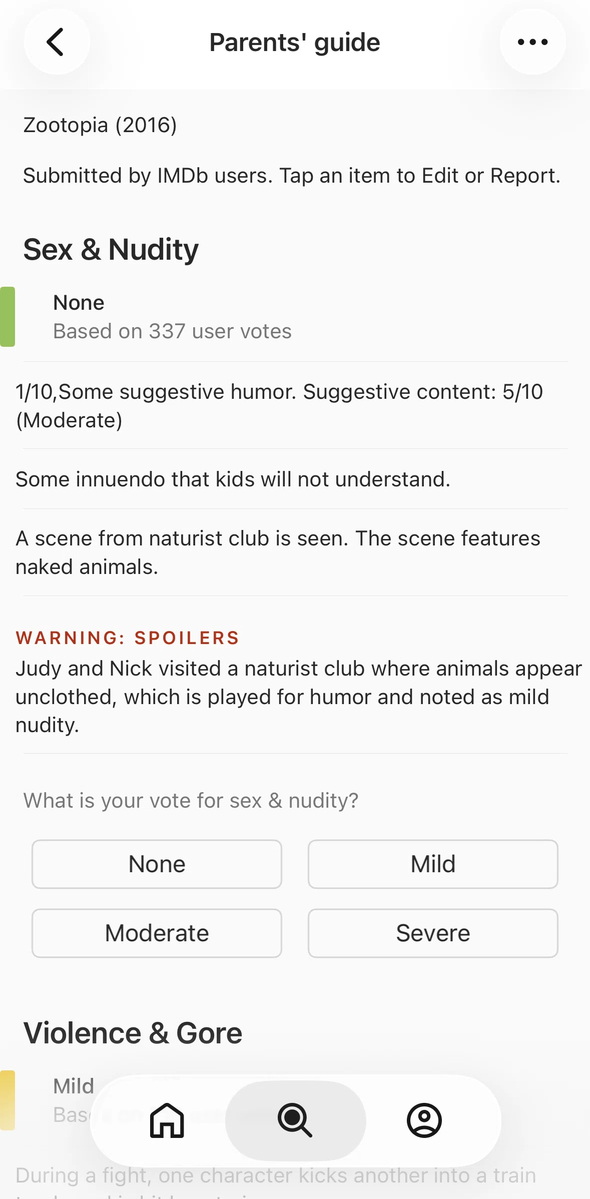 IMDb Screen screen in the Voting a report flow