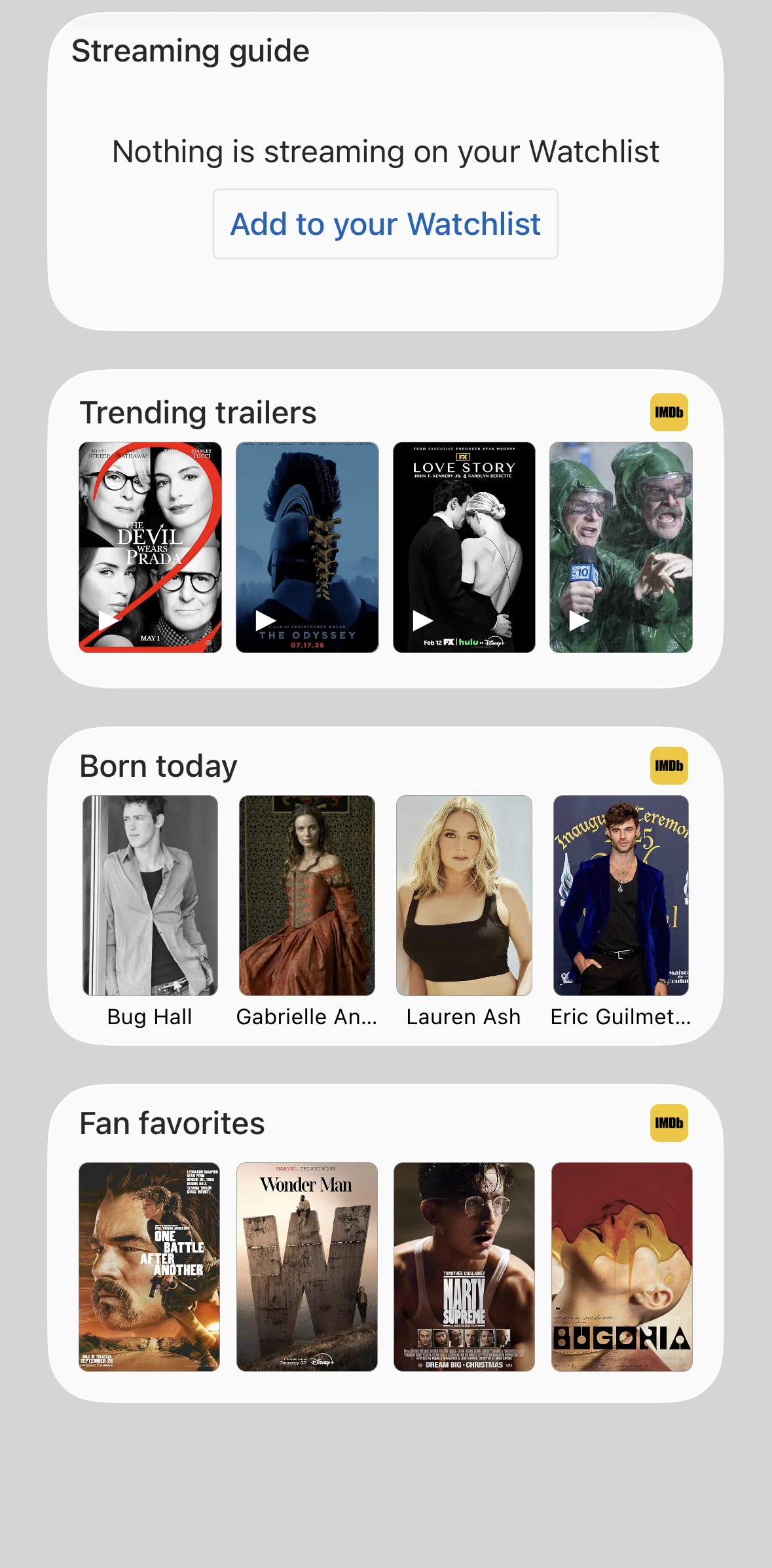 IMDb Screen screen in the Widgets flow