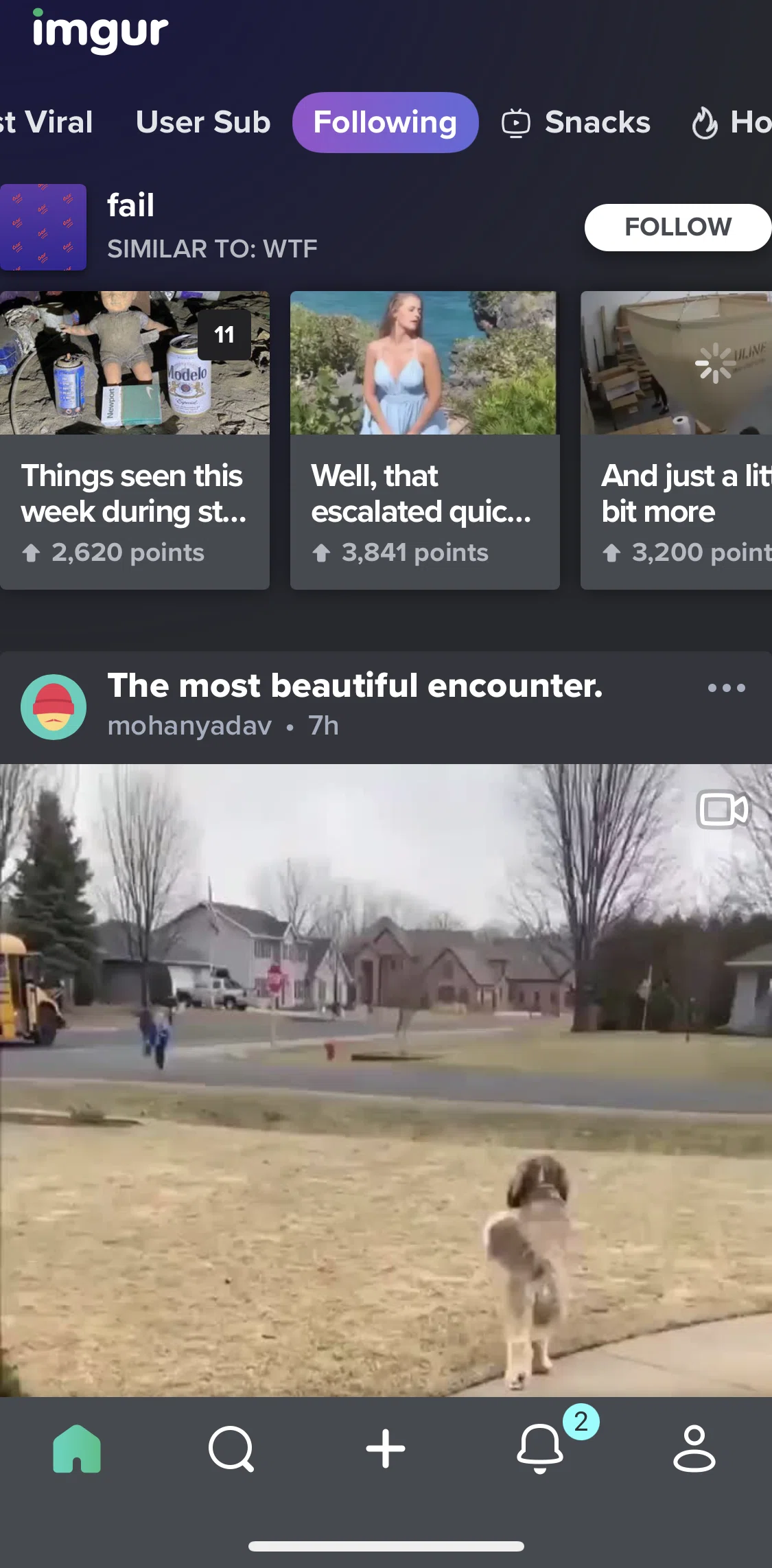 Imgur Screen screen in the Following flow
