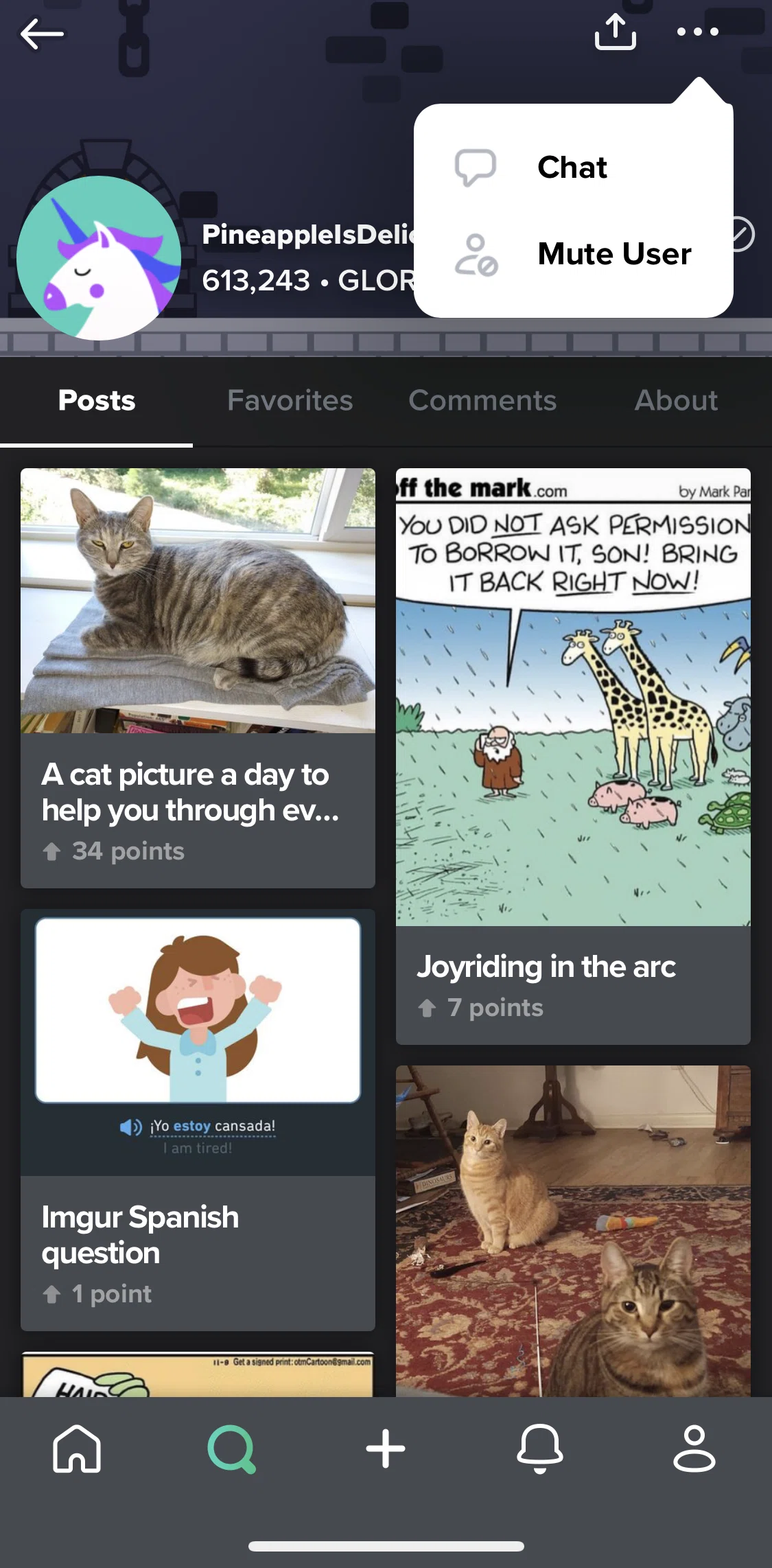 Imgur Screen screen in the Muting a user flow