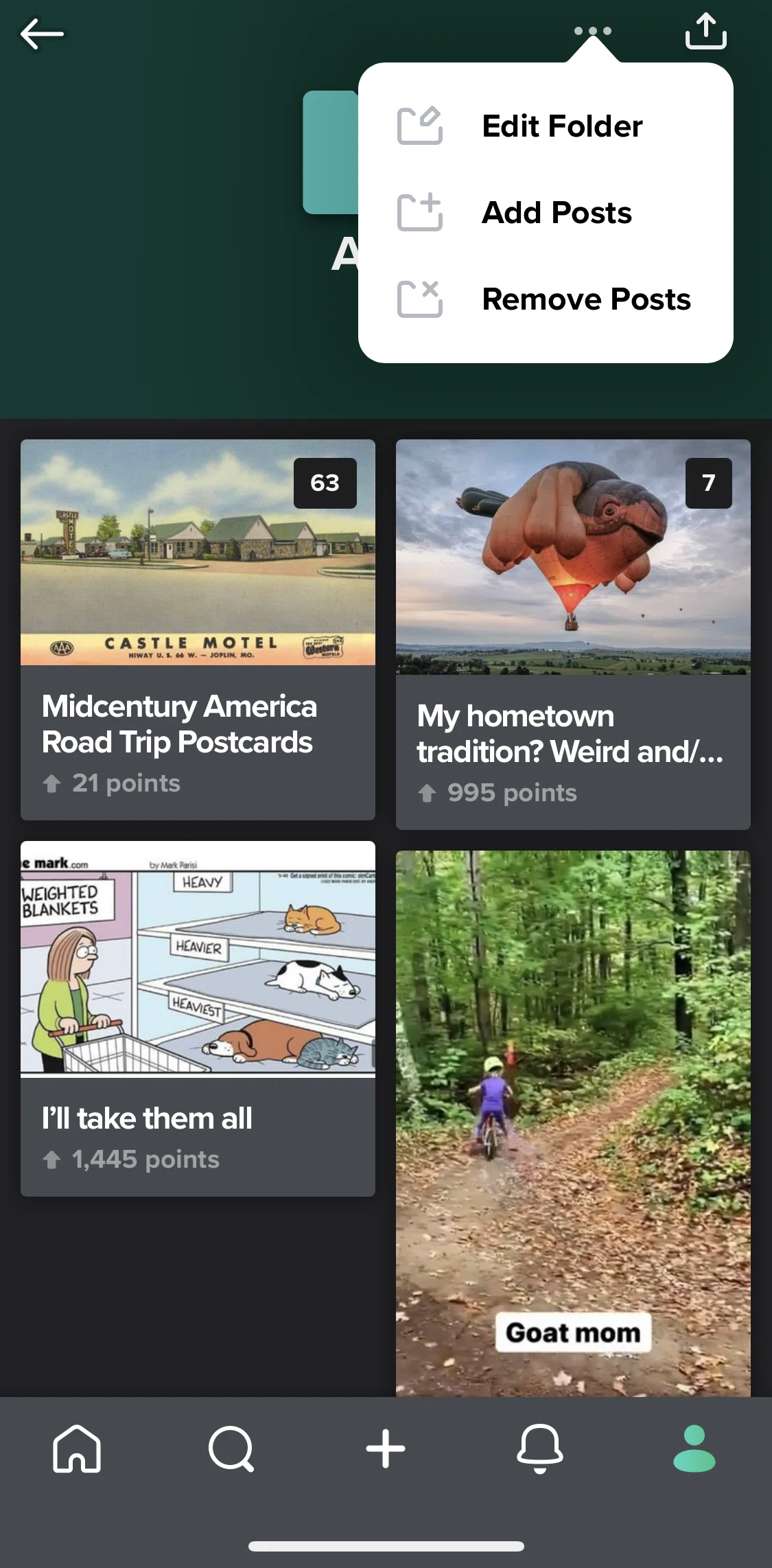 Imgur Screen screen in the Removing a post from folder flow