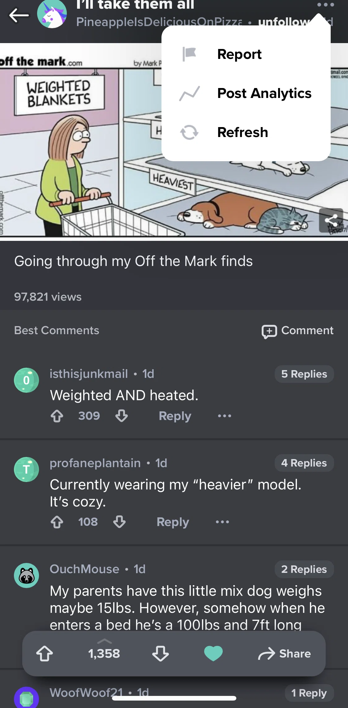 Imgur Screen screen in the View post analytics flow