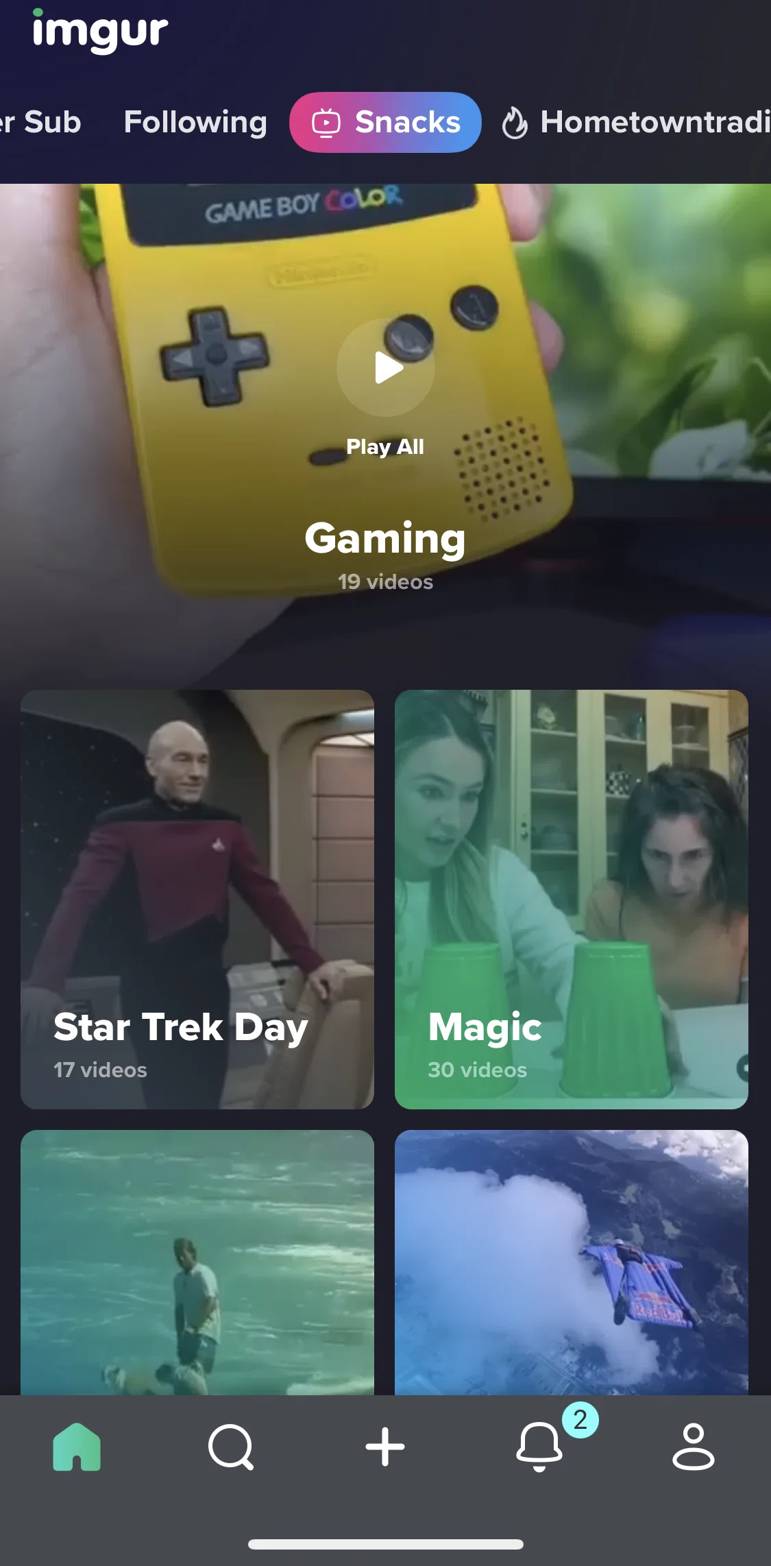 Imgur Screen screen in the Watching snack stories flow