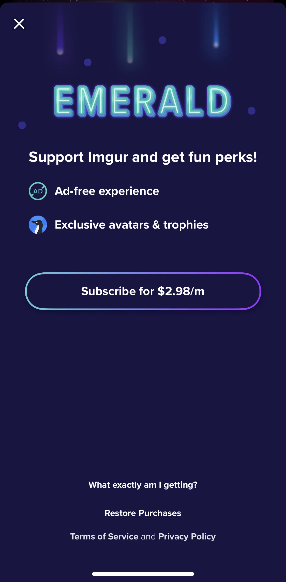 Imgur Screen screen in the What exactly am I getting flow