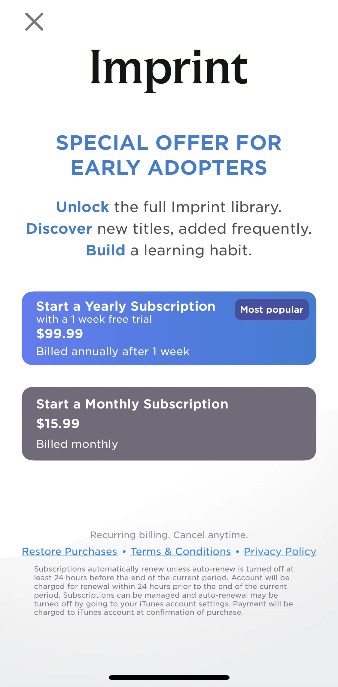 Imprint Screen screen in the Privacy policy flow