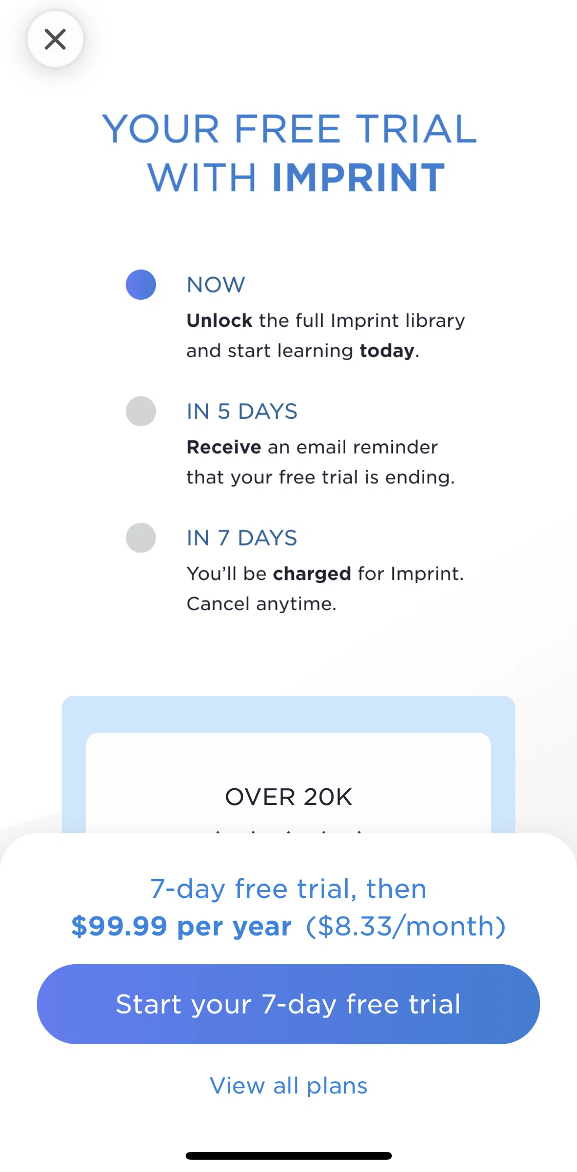Imprint Screen screen in the Subscribing to premium flow