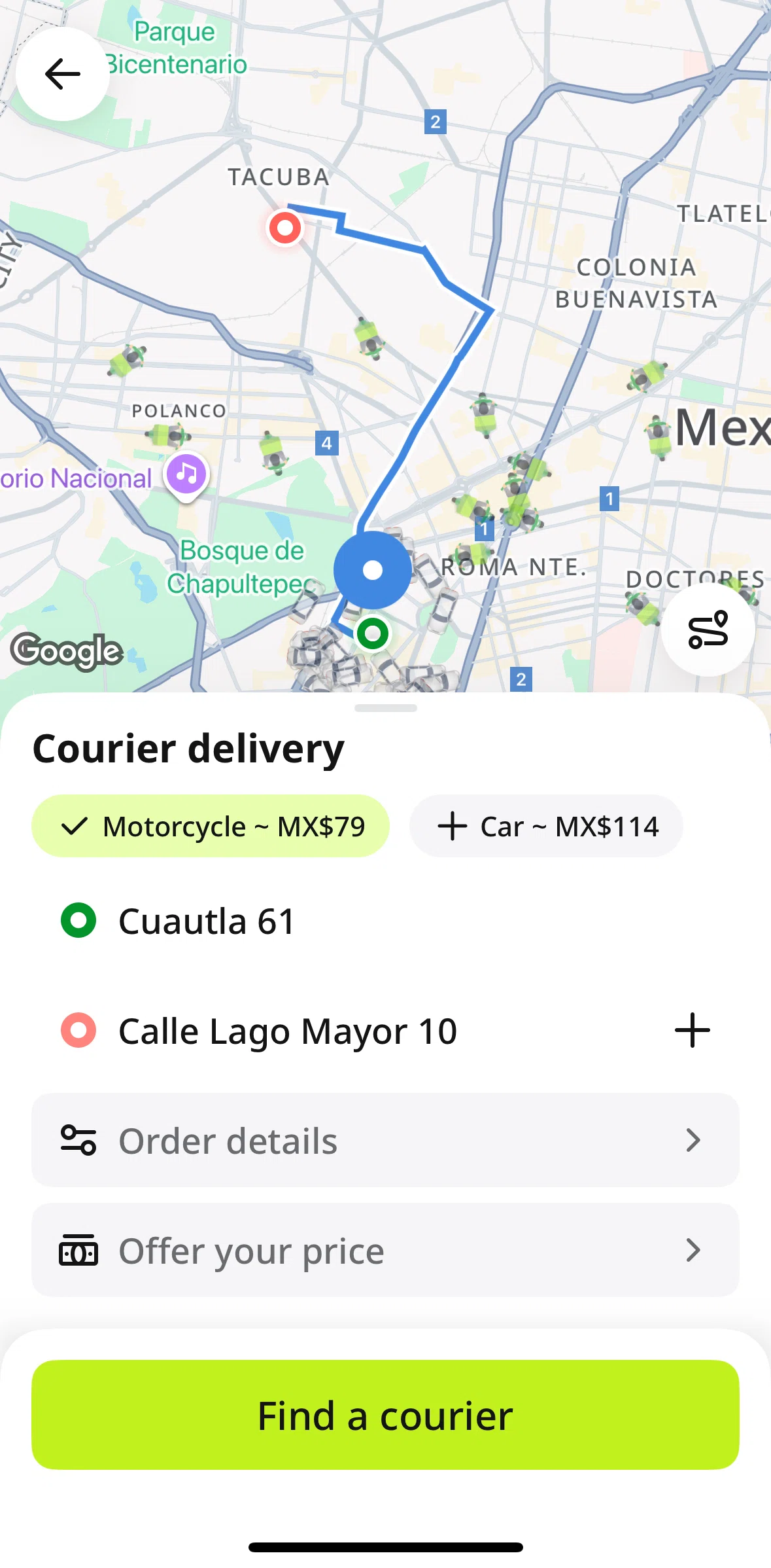 inDrive Screen screen in the Add an order detail flow
