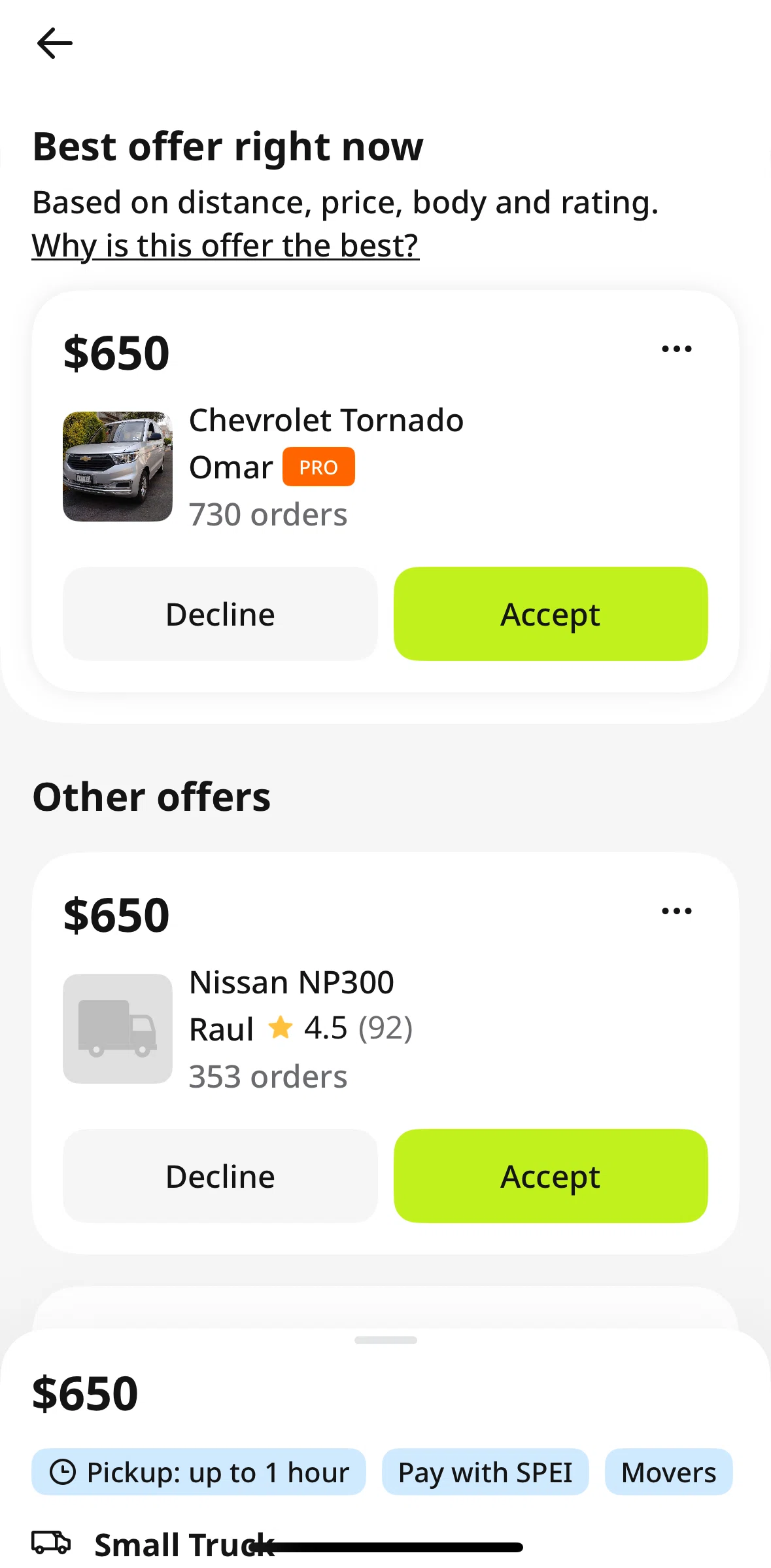 inDrive Screen screen in the Best offer information flow