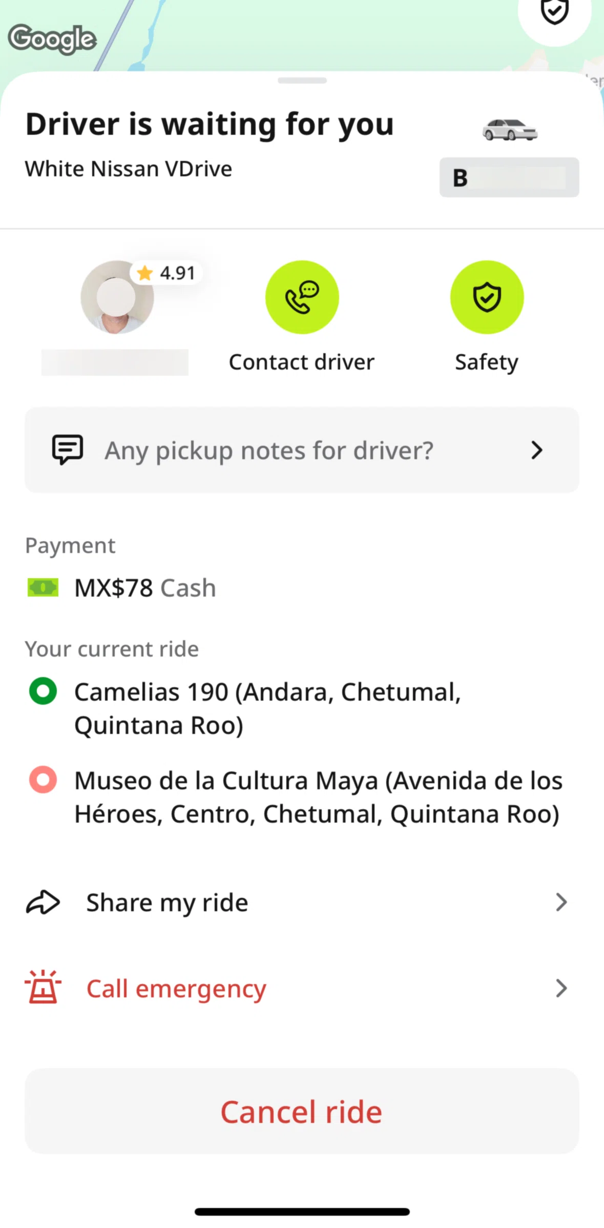 inDrive Screen screen in the Call emergency flow
