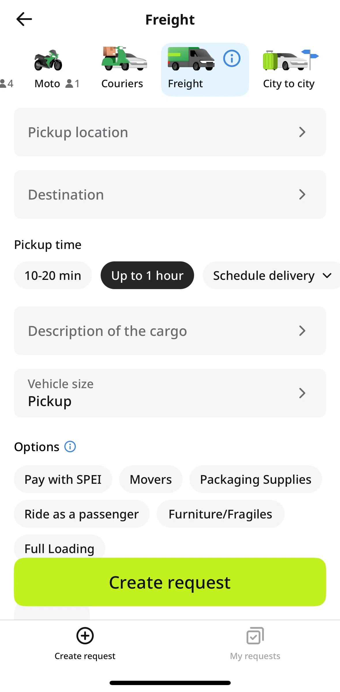 inDrive Screen screen in the Changing a vehicle size flow
