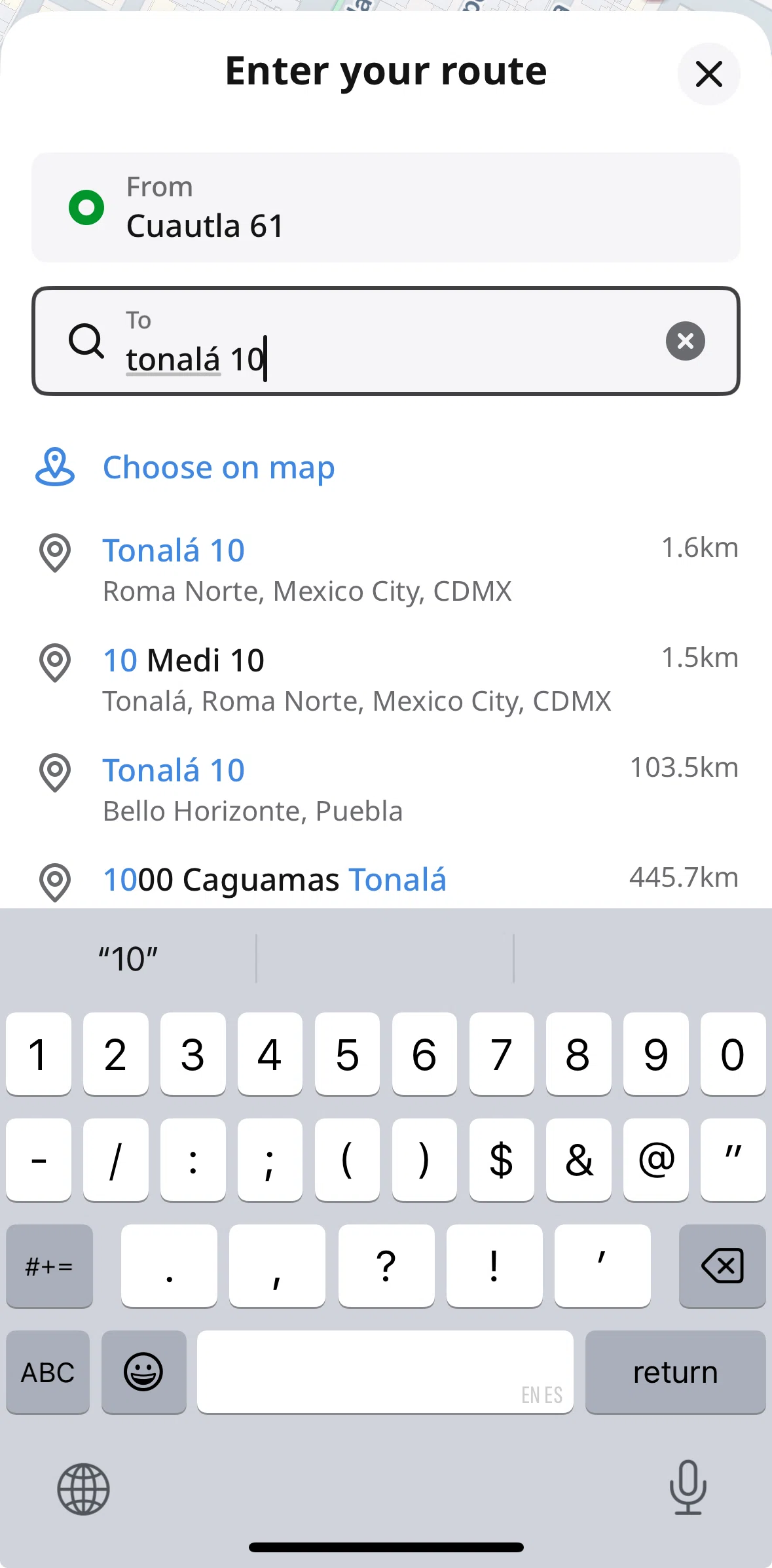 inDrive Screen screen in the Choosing a place on map flow