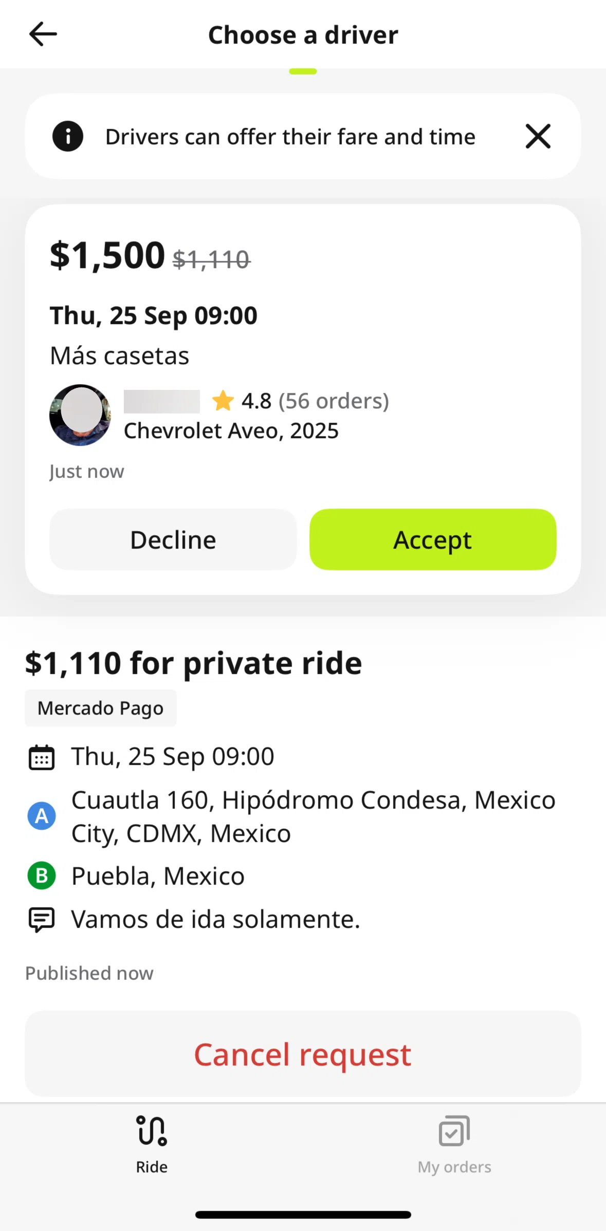 inDrive Screen screen in the Driver's offer flow
