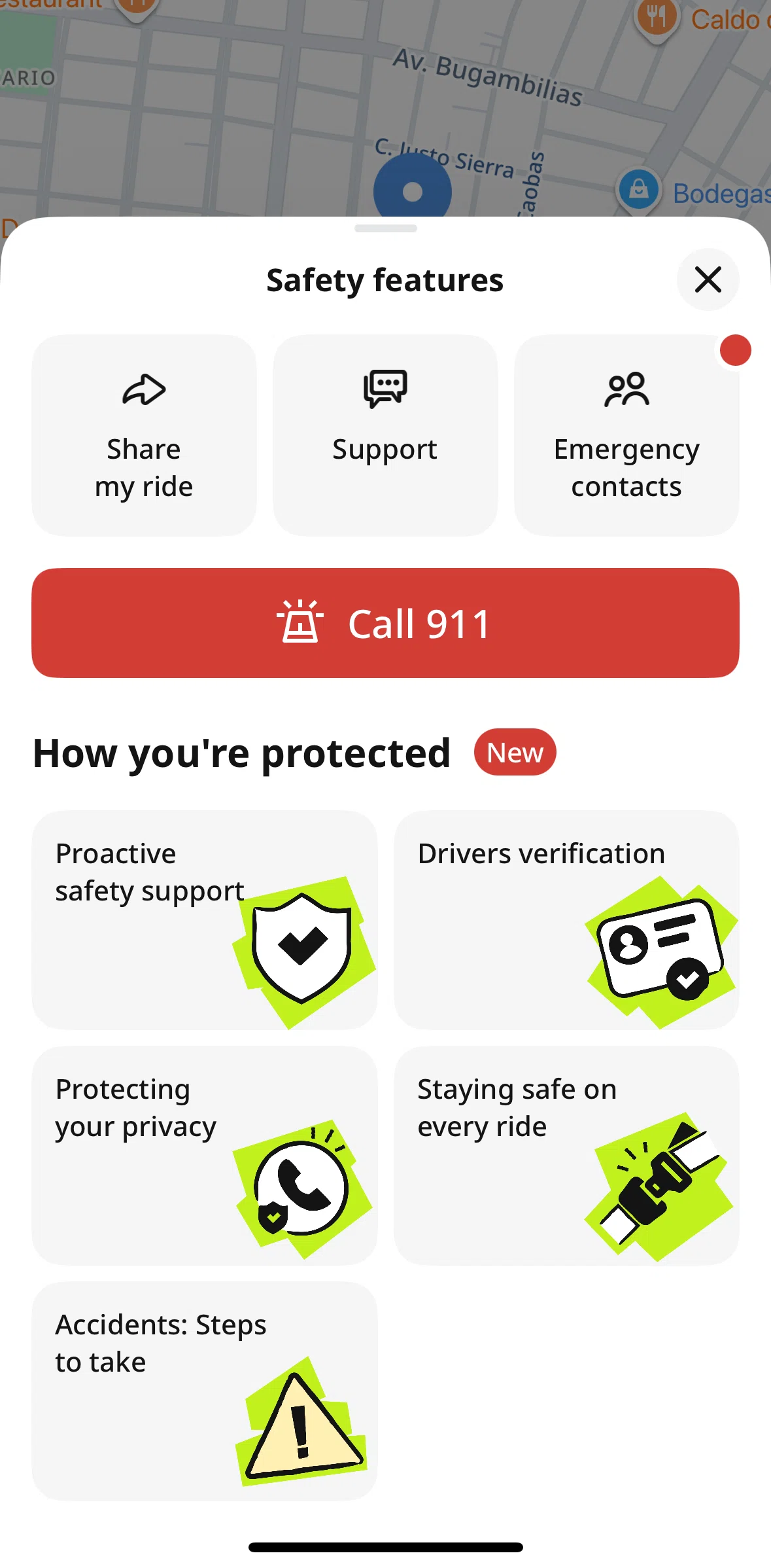 inDrive Screen screen in the Emergency contacts flow